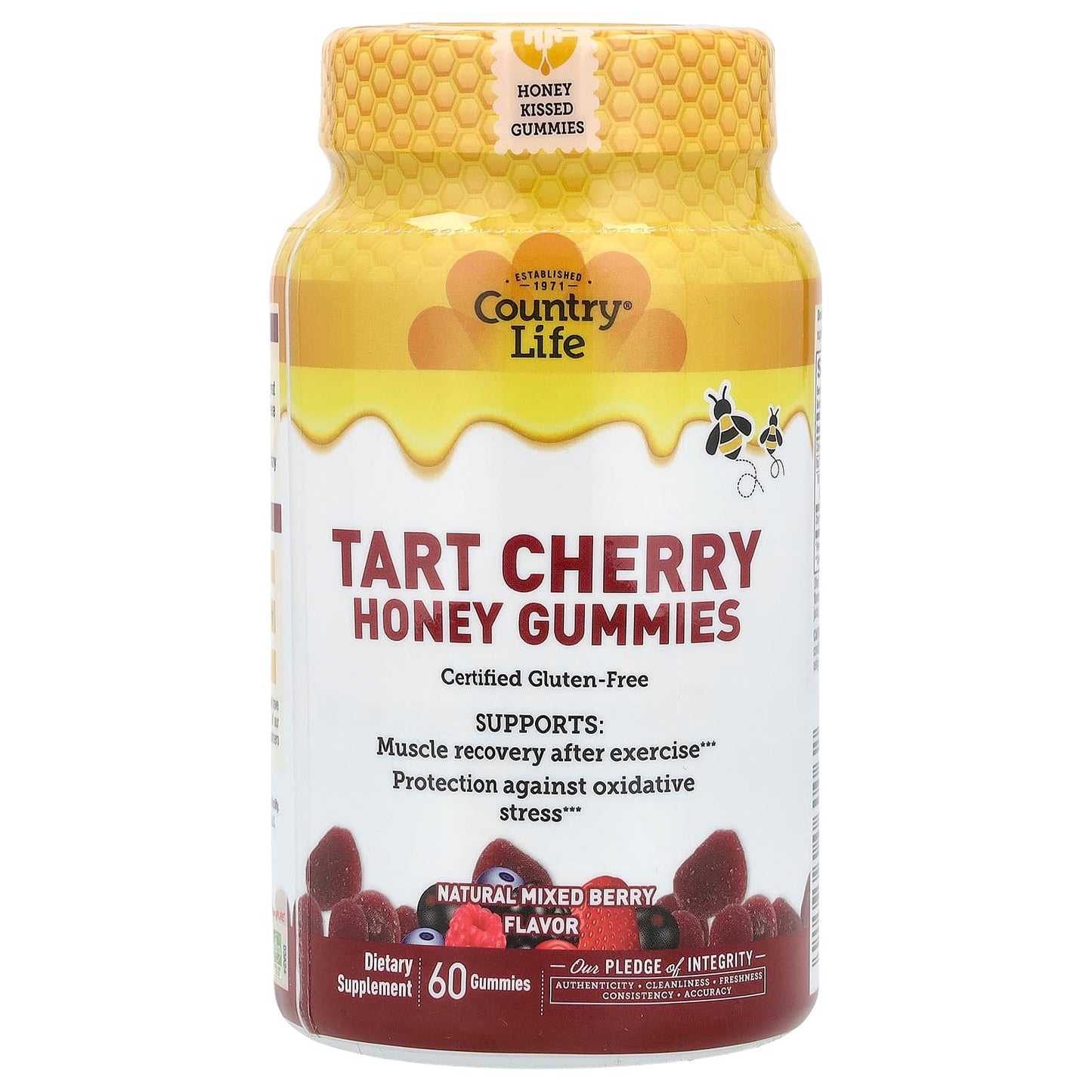 Country Life, Tart Cherry Honey Gummies, Natural Mixed Berry, 60 Gummies UPC 015794060062 | Hilife Vitamins