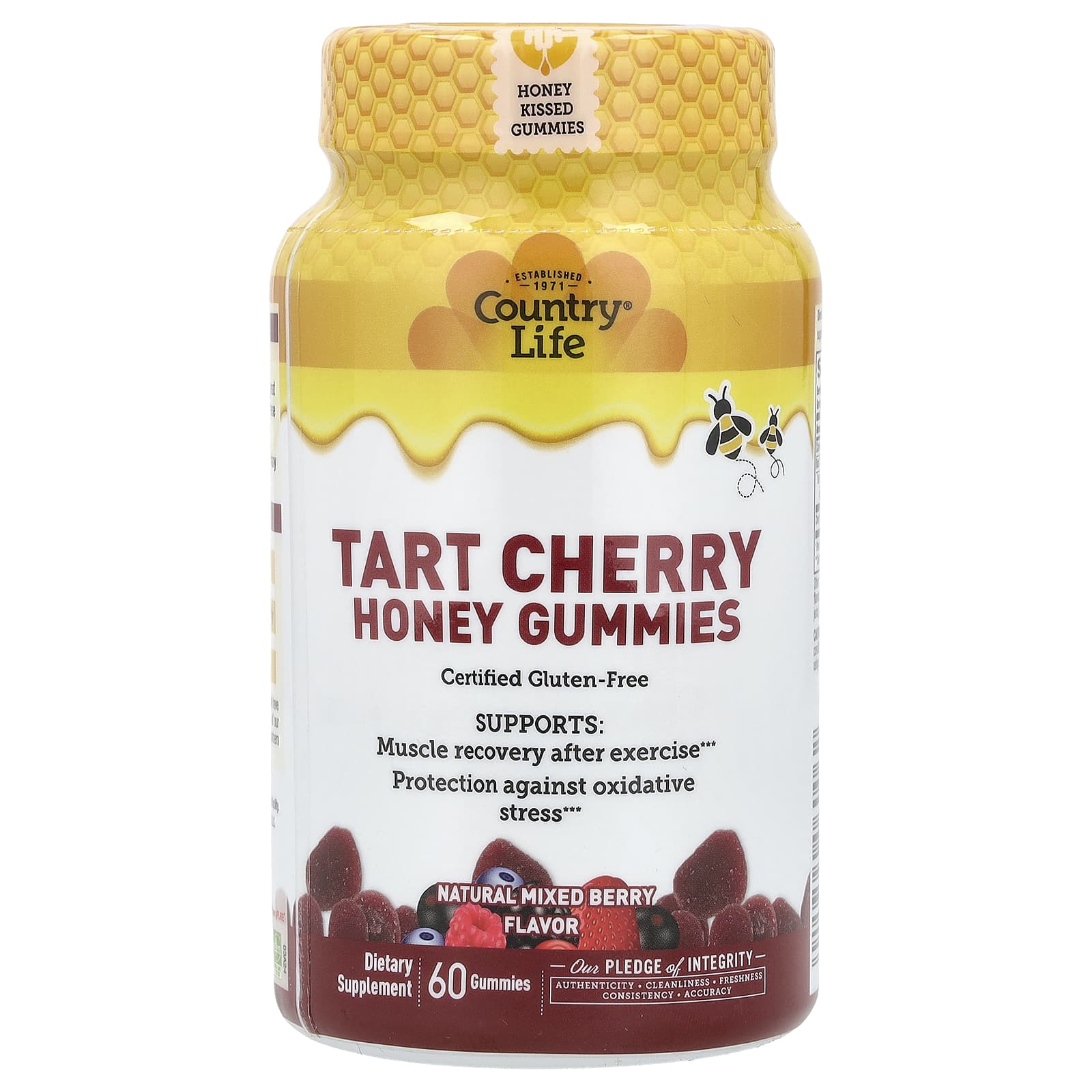 Country Life, Tart Cherry Honey Gummies, Natural Mixed Berry, 60 Gummies UPC 015794060062 | Hilife Vitamins