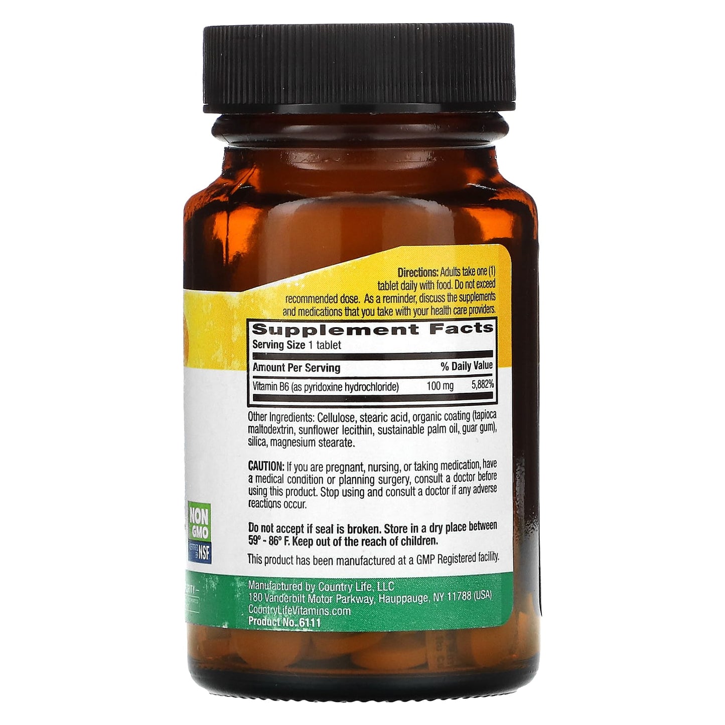 Country Life, Vitamin B6, 100 mg, 100 Tablets UPC 015794061113 | Hilife Vitamins