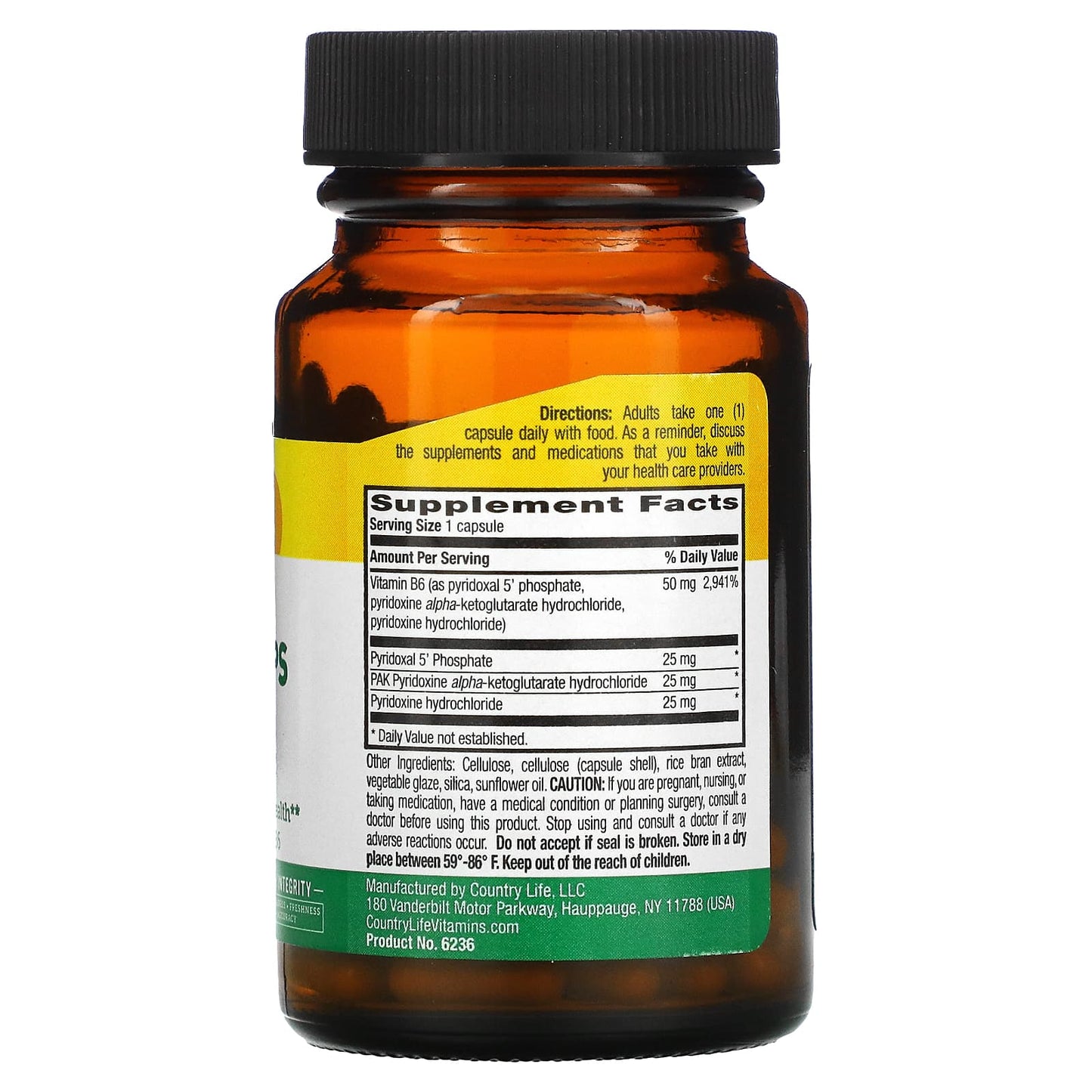 Country Life, Coenzyme Active B-6 50 mg, 30 Vegetarian Capsules UPC 015794062363 | Hilife Vitamins