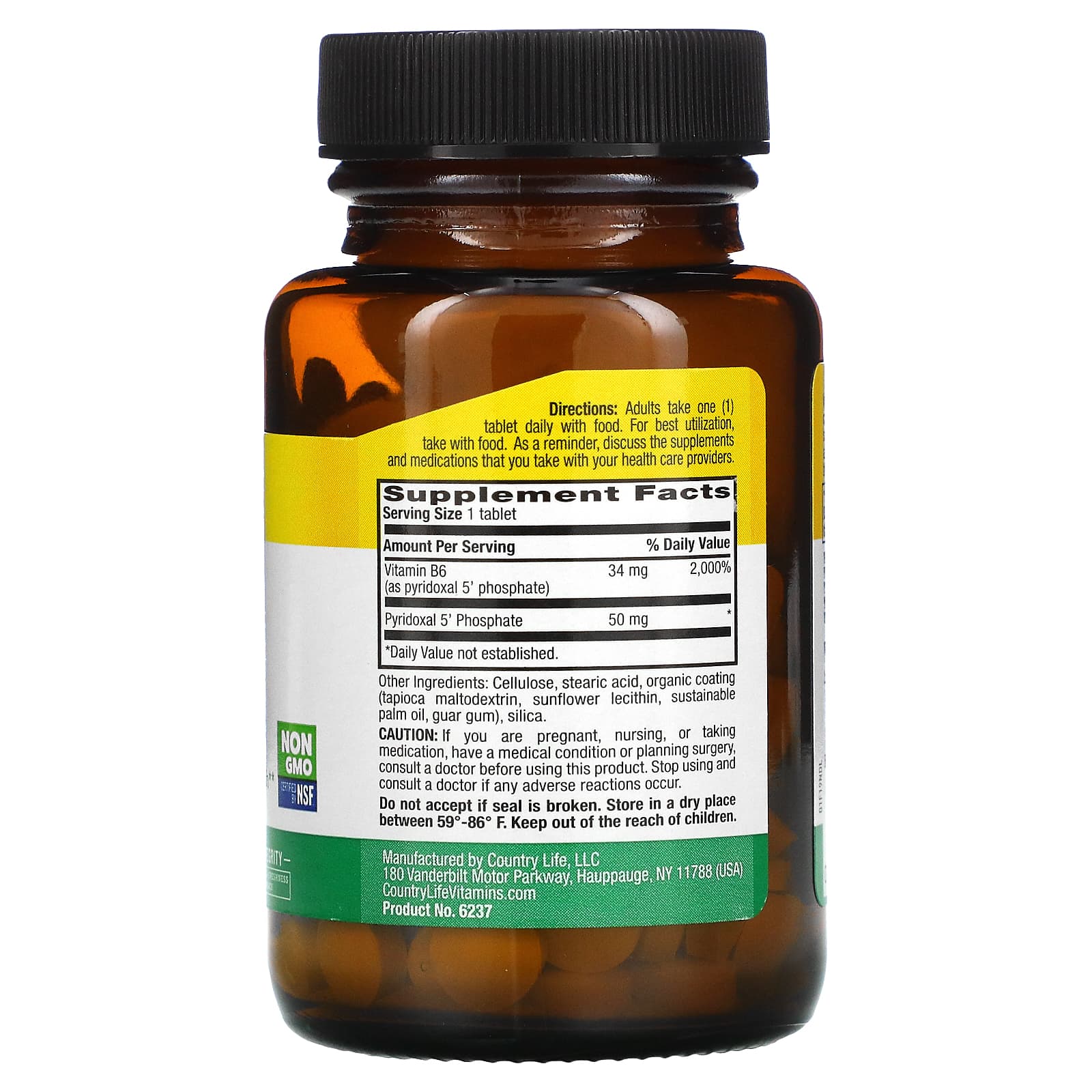 Country Life, P-5-P (Pyridoxal 5 Phosphate), 50 mg, 100 Tablets UPC 015794062370 | Hilife Vitamins