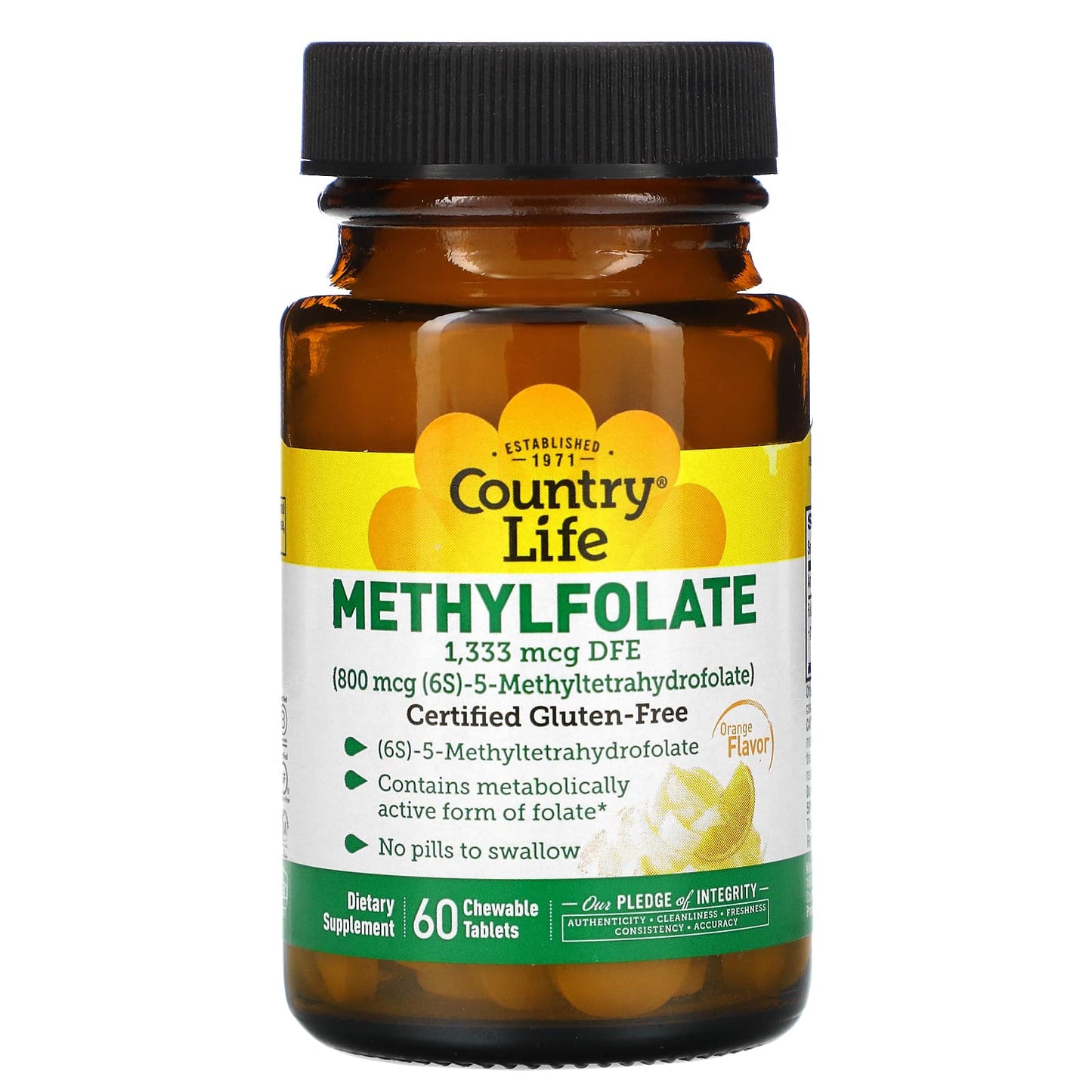Country Life, Methylfolate, Orange Flavor, 1,333 mcg DFE, (800 mcg Methyltetrahydrofolate), 60 Lozenges UPC 015794063100