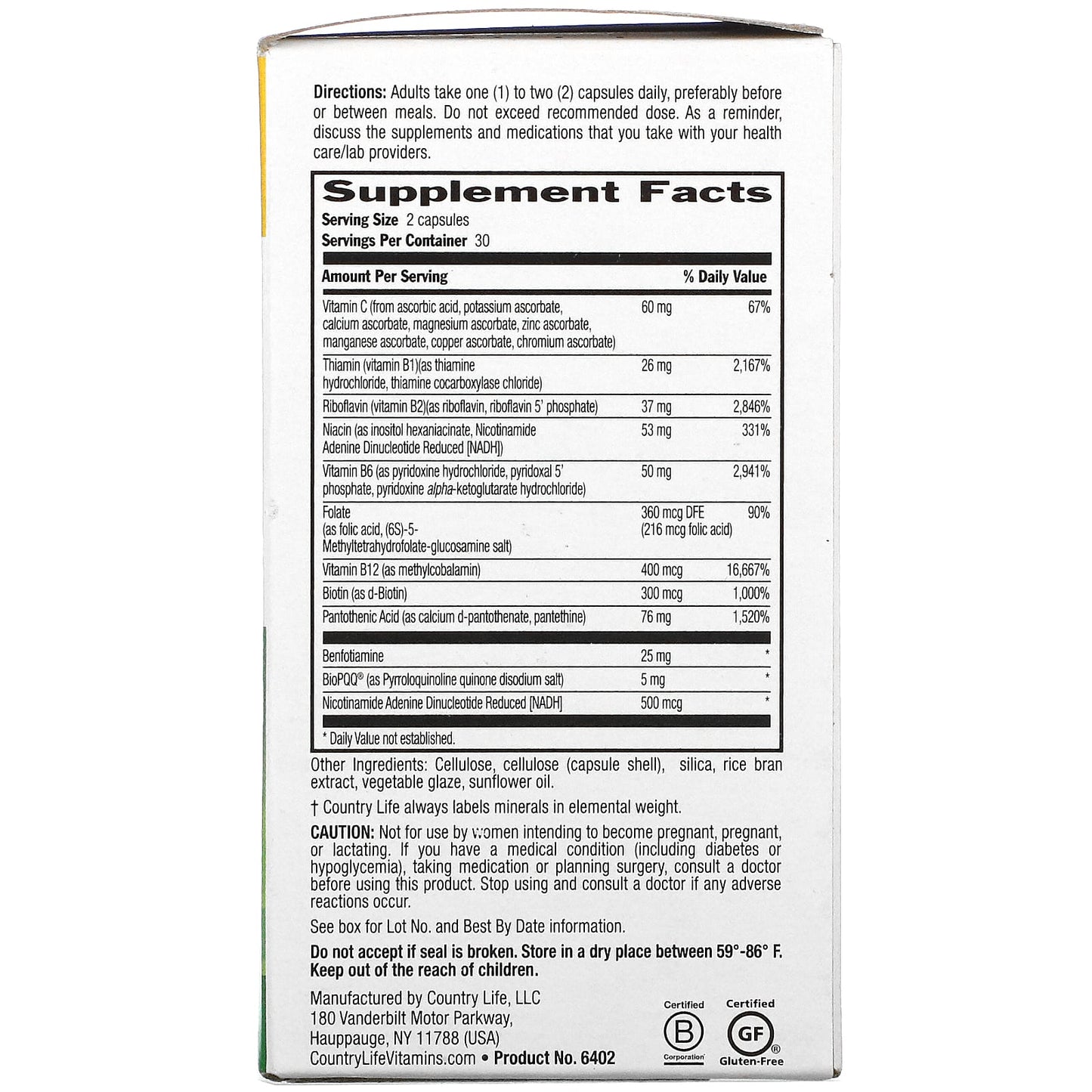 Country Life, Coenzyme B-Complex, Advanced, 60 Vegan Capsules UPC 015794064022 | Hilife Vitamins