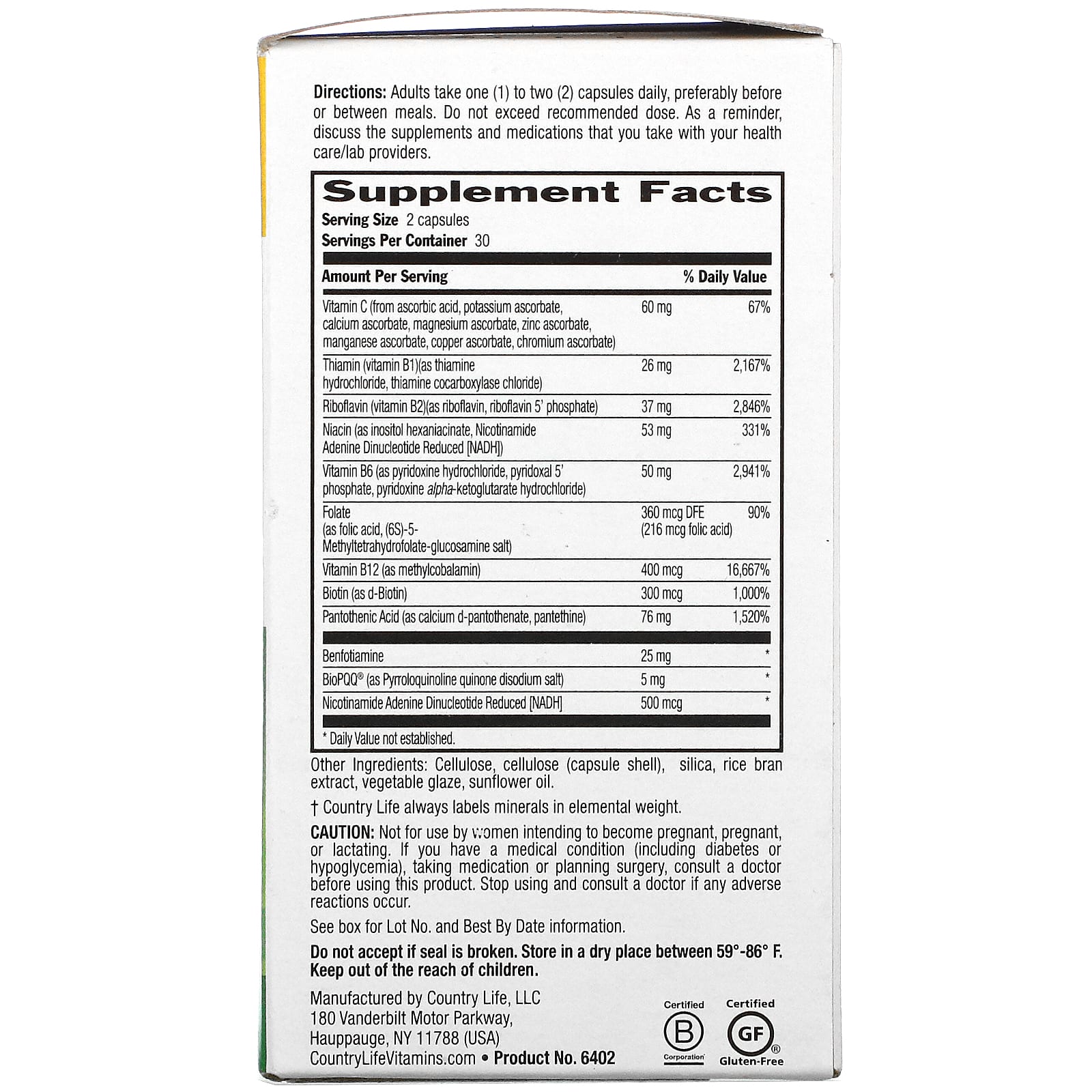 Country Life, Coenzyme B-Complex, Advanced, 60 Vegan Capsules UPC 015794064022 | Hilife Vitamins