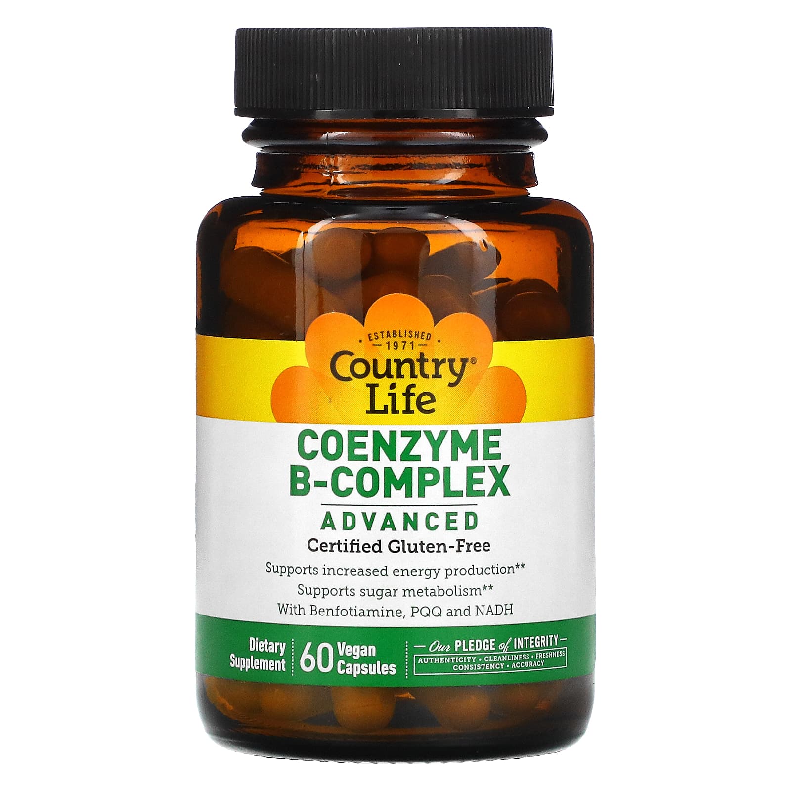Country Life, Coenzyme B-Complex, Advanced, 60 Vegan Capsules UPC 015794064022 | Hilife Vitamins