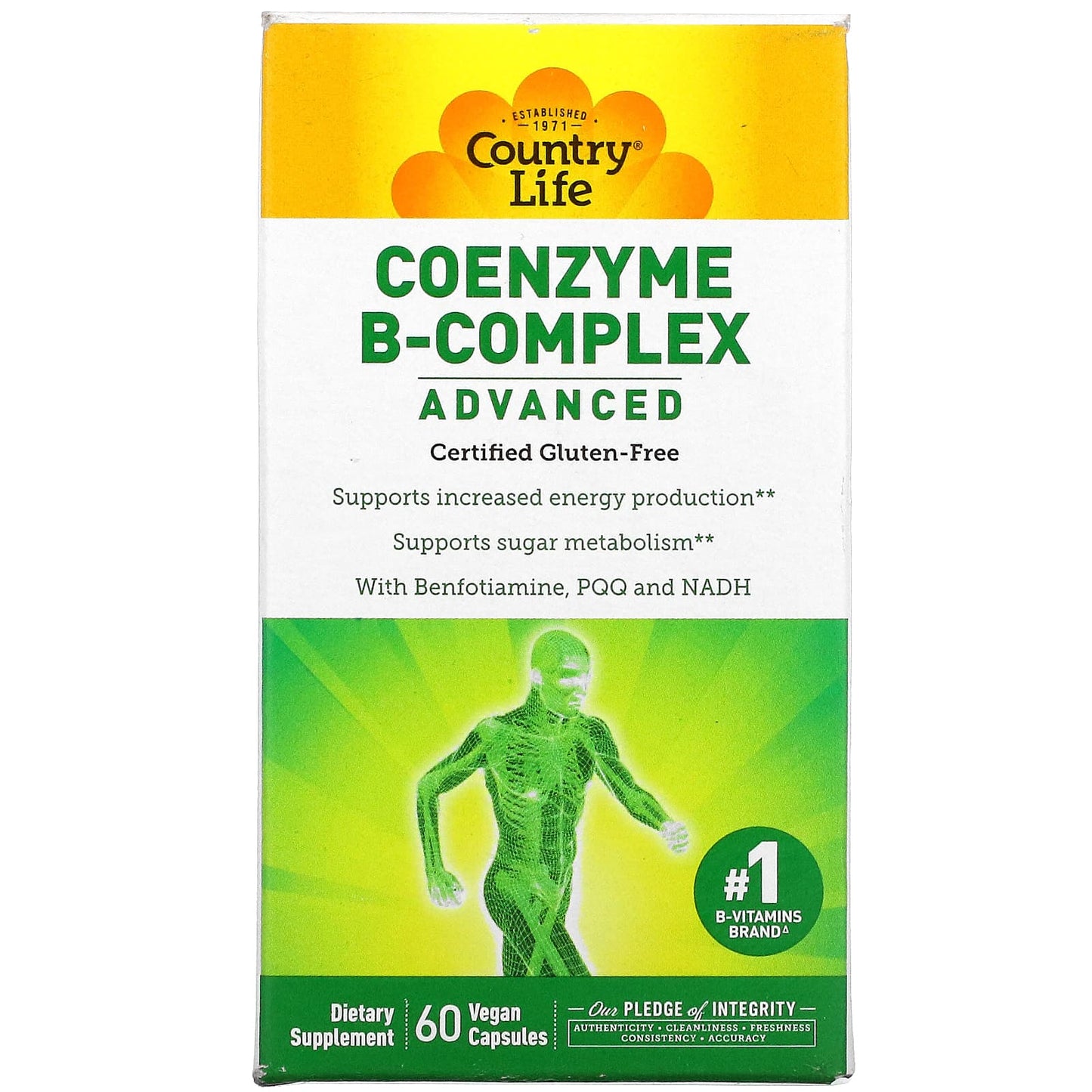 Country Life, Coenzyme B-Complex, Advanced, 60 Vegan Capsules UPC 015794064022 | Hilife Vitamins