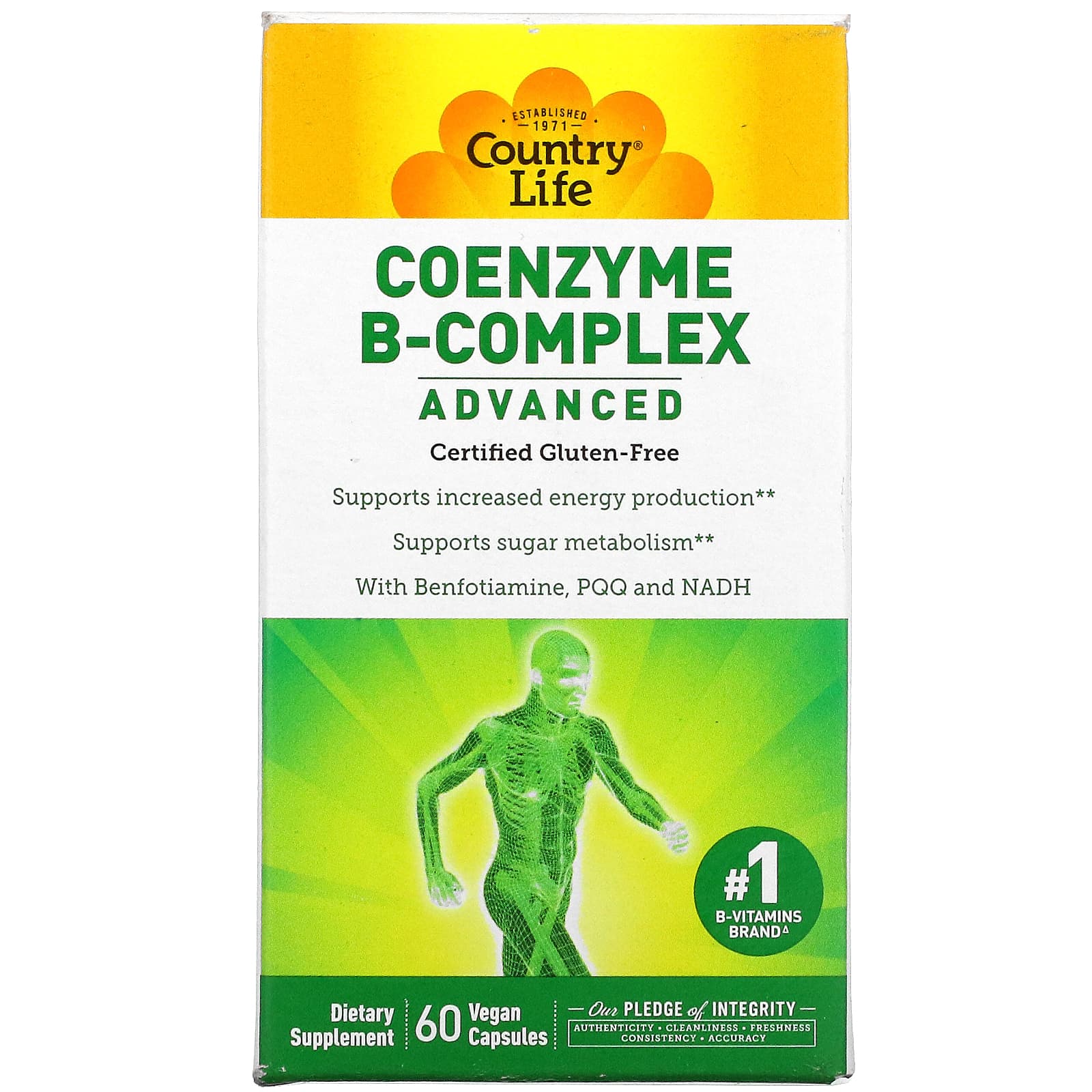 Country Life, Coenzyme B-Complex, Advanced, 60 Vegan Capsules UPC 015794064022 | Hilife Vitamins