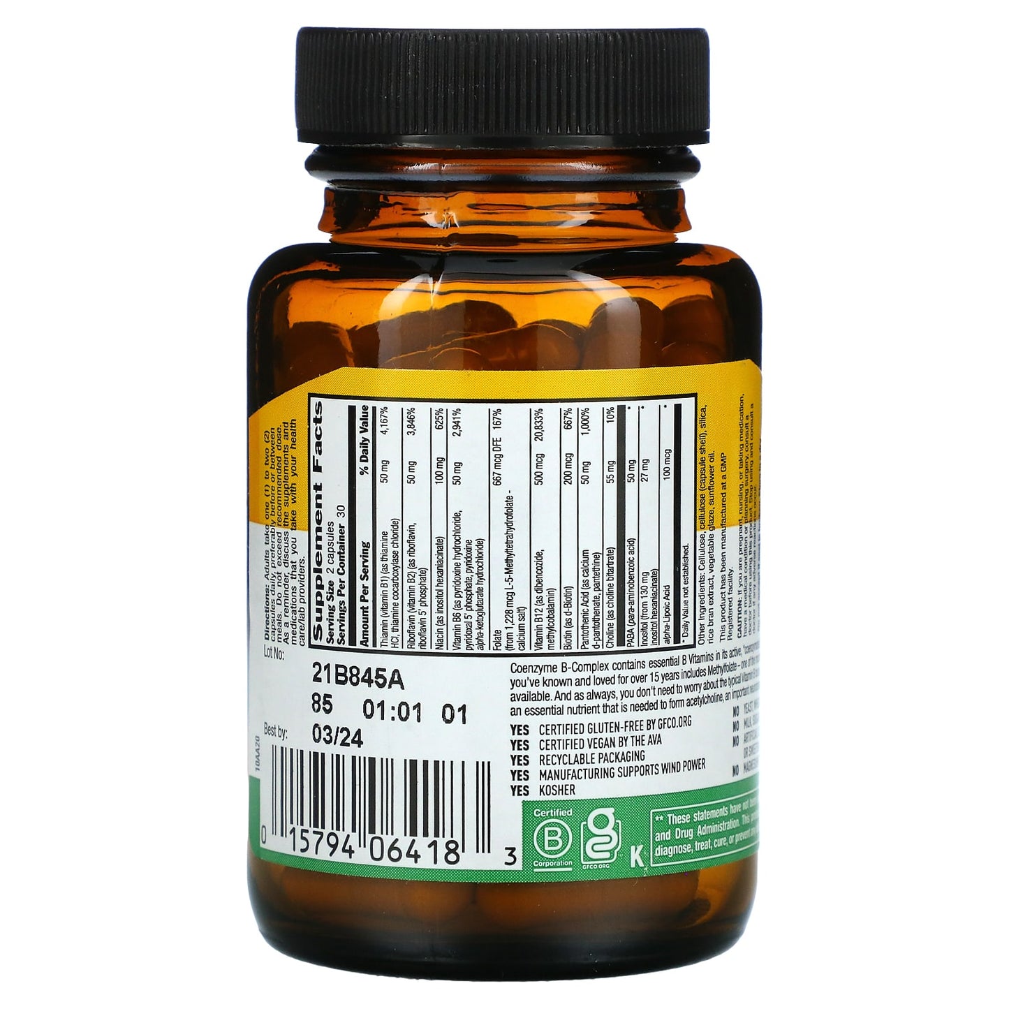 Country Life, Coenzyme B-Complex, 60 Vegan Capsules UPC 015794064183 | Hilife Vitamins