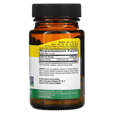 Country Life, High Potency Biotin, 5 mg, 60 Vegan Capsules UPC 015794065050 | Hilife Vitamins