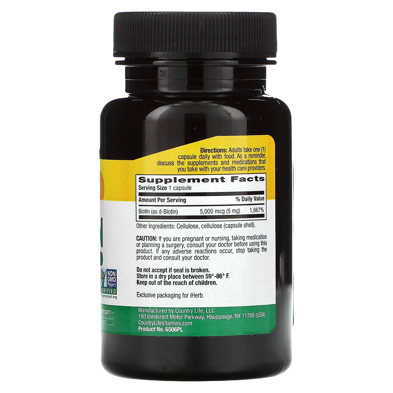 Country Life, Biotin, High Potency, 5 mg, 120 Vegetarian Capsules UPC 015794065067 | Hilife Vitamins