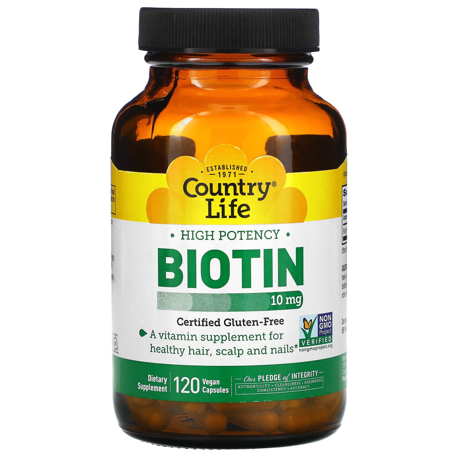 Country Life, Biotin, High Potency , 10 mg, 120 Vegan Capsules UPC 015794065081 | Hilife Vitamins