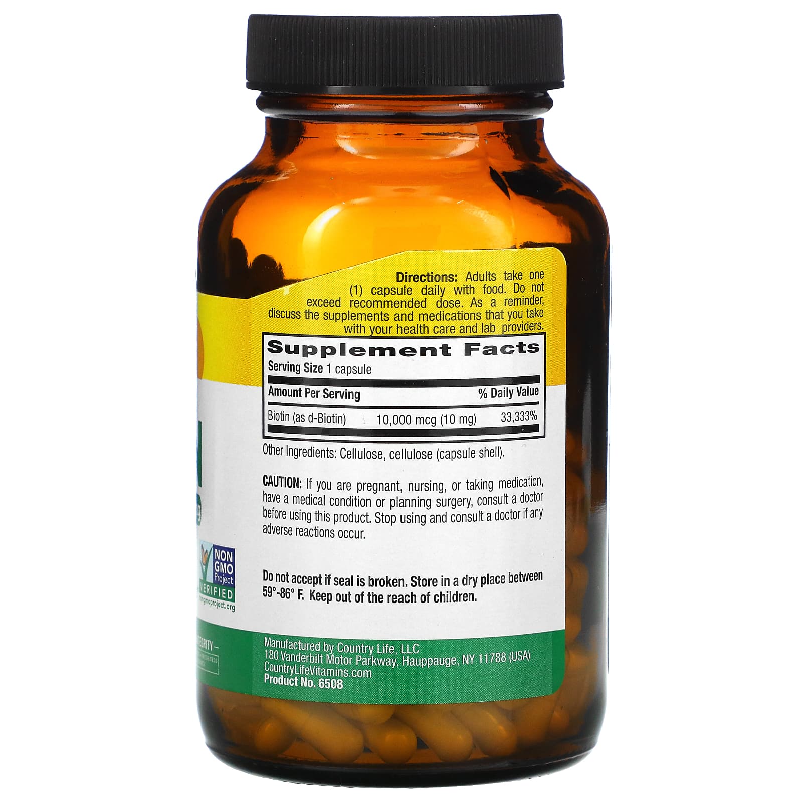 Country Life, Biotin, High Potency , 10 mg, 120 Vegan Capsules UPC 015794065081 | Hilife Vitamins