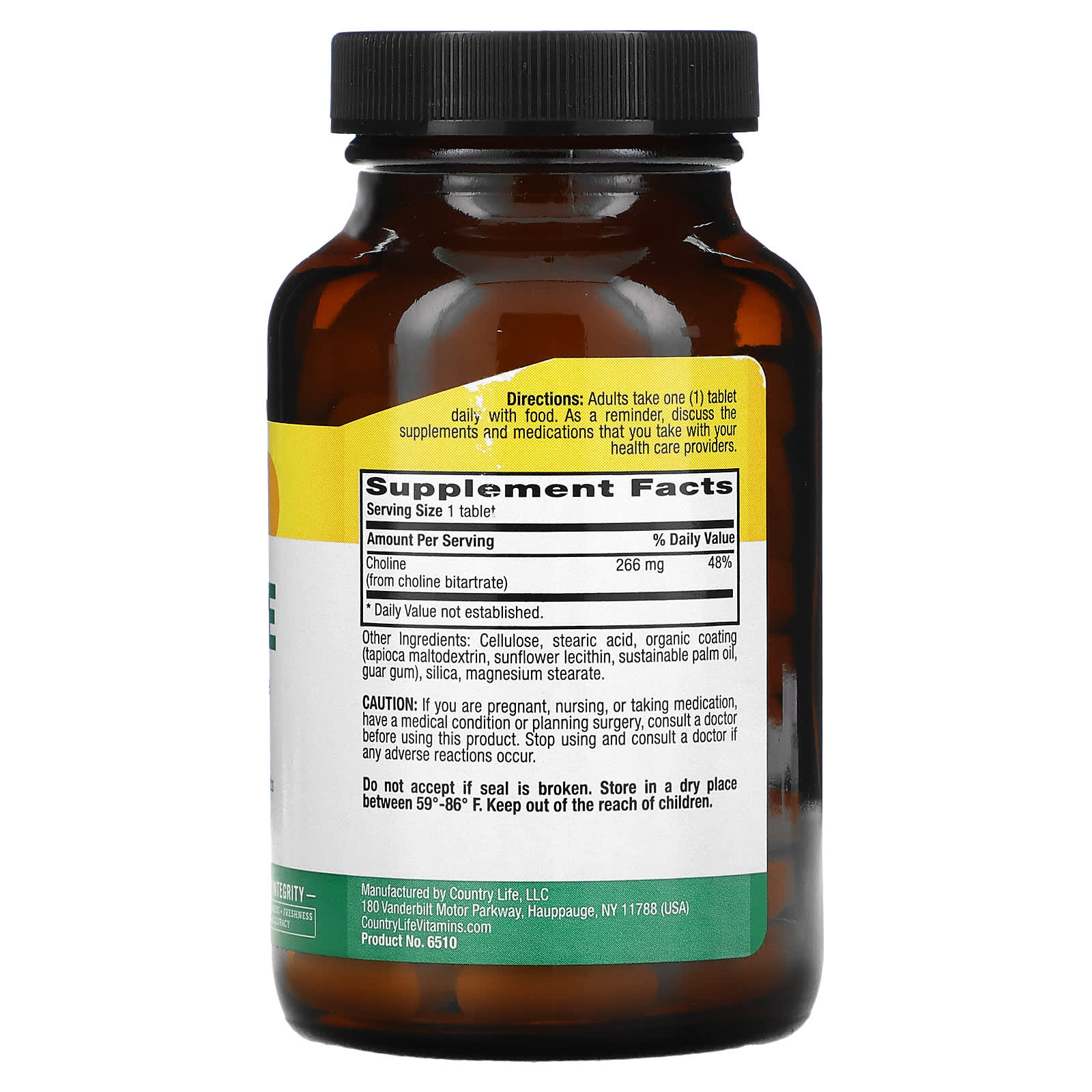 Country Life, Choline 650 Mg, 100 Tablets UPC 015794065104 | Hilife Vitamins