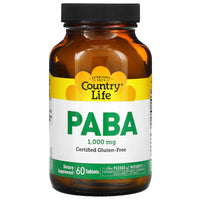 Country Life, Paba, 1,000 Mg, 60 Tablets UPC 015794066729 | Hilife Vitamins