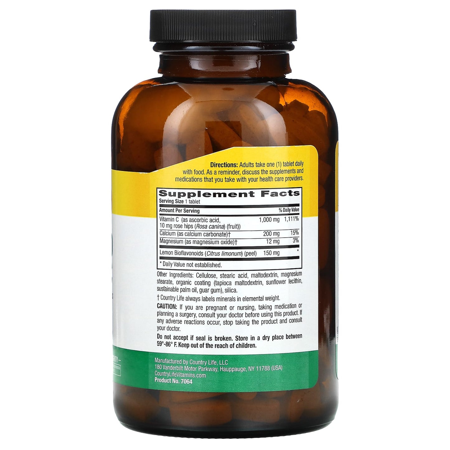 Country Life, Vitamin C, Buffered, 1,000 mg, 250 Tablets UPC 015794070641 | Hilife Vitamins