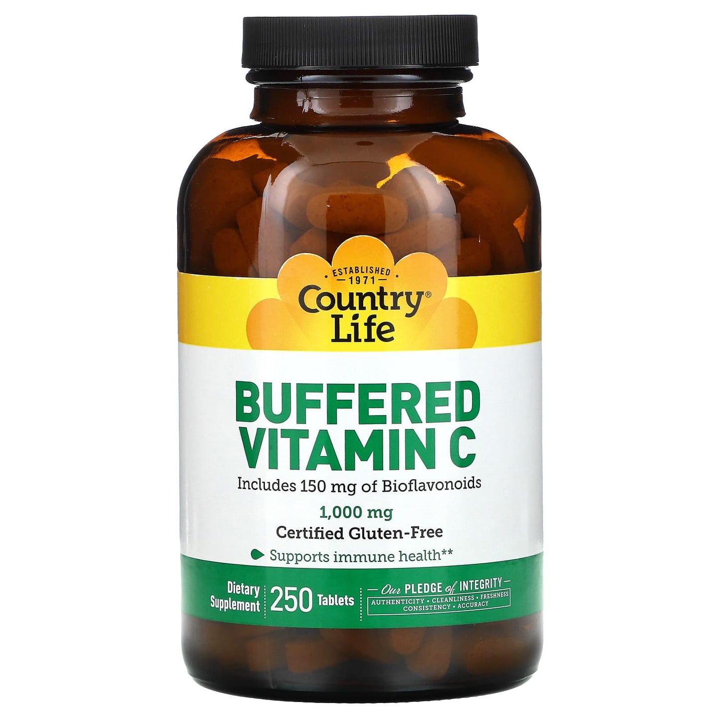 Country Life, Vitamin C, Buffered, 1,000 mg, 250 Tablets UPC 015794070641 | Hilife Vitamins