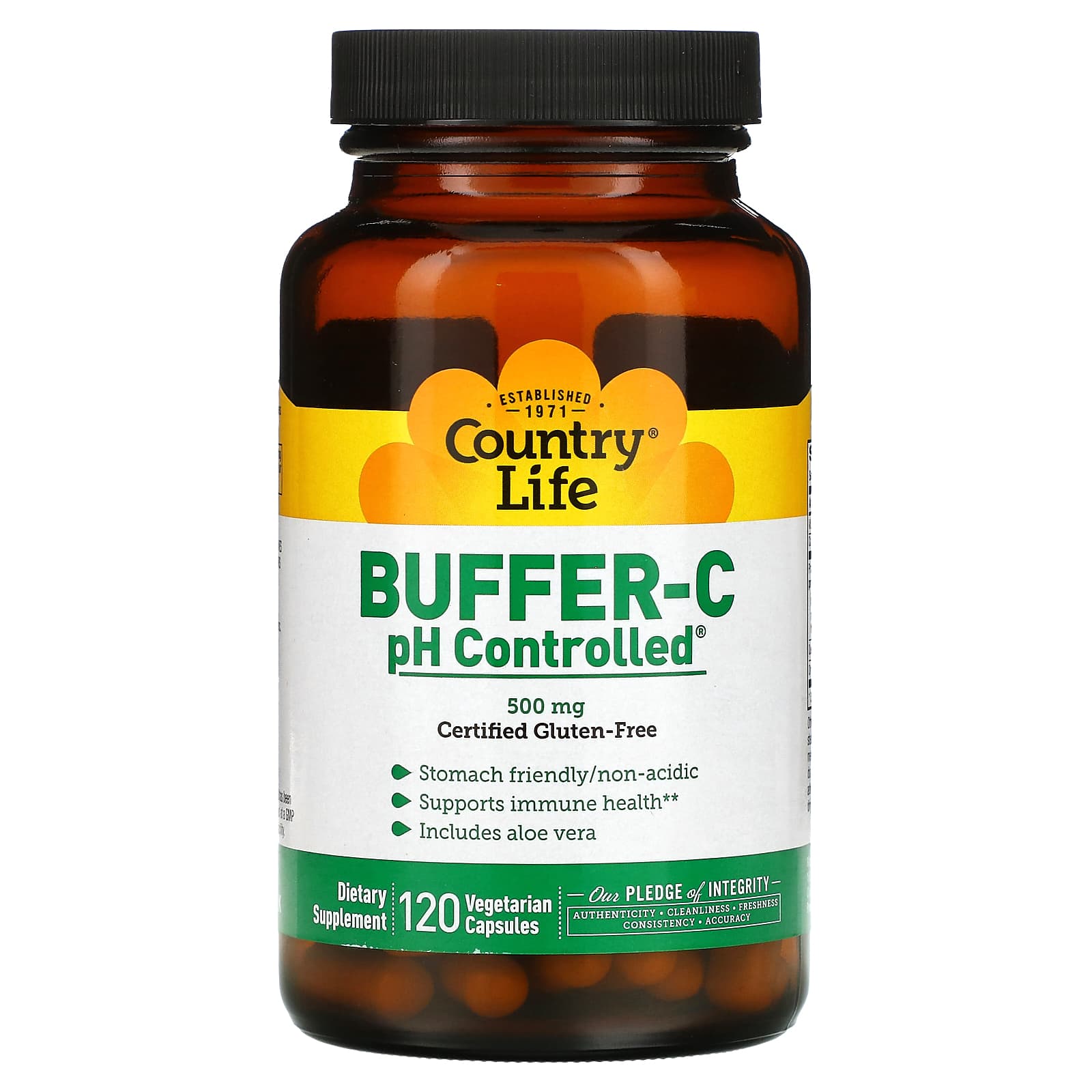 Country Life, Buffer C Ph Controlled 500 mg, 120 Vegetarian Capsules UPC 015794070856 | Hilife Vitamins