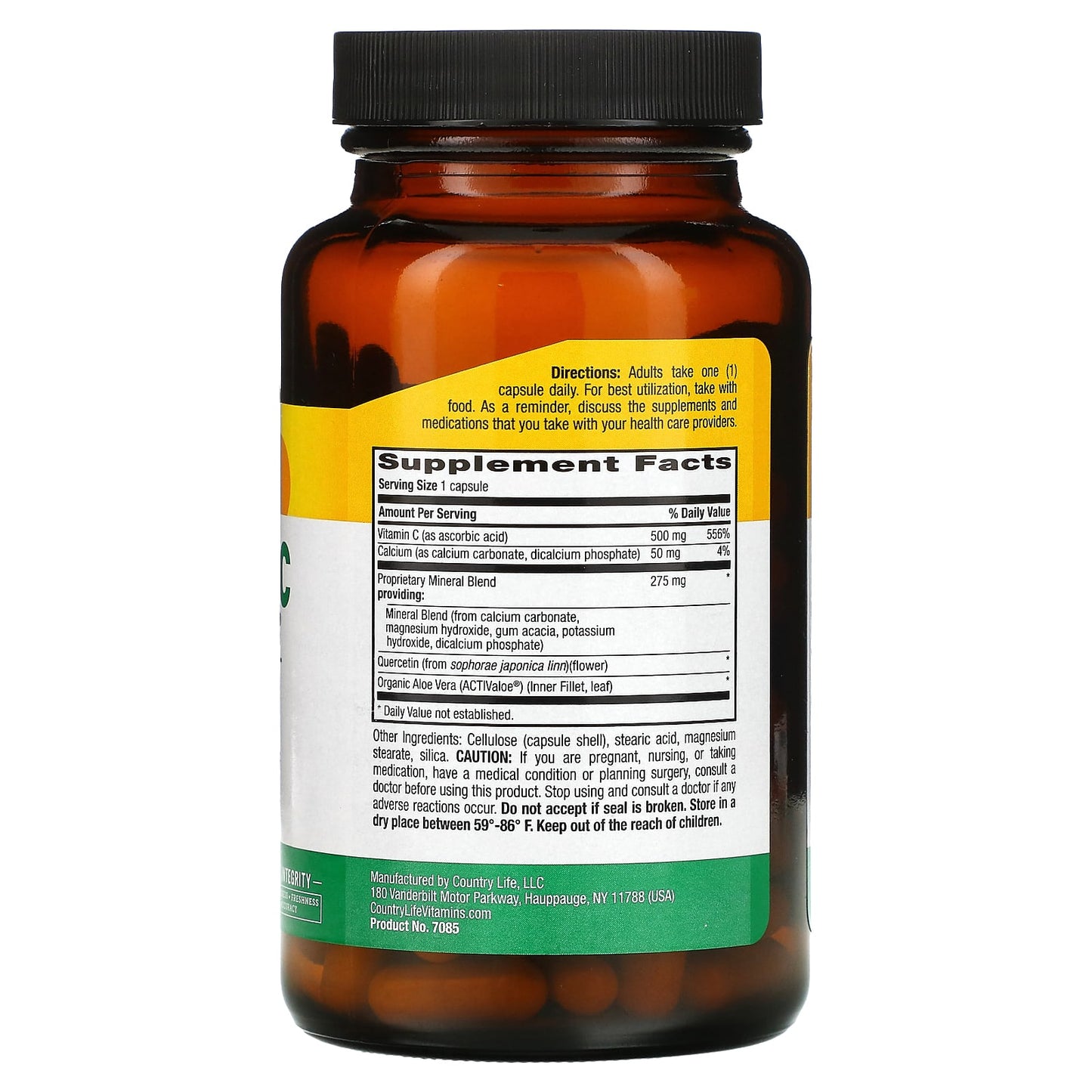 Country Life, Buffer C Ph Controlled 500 mg, 120 Vegetarian Capsules UPC 015794070856 | Hilife Vitamins