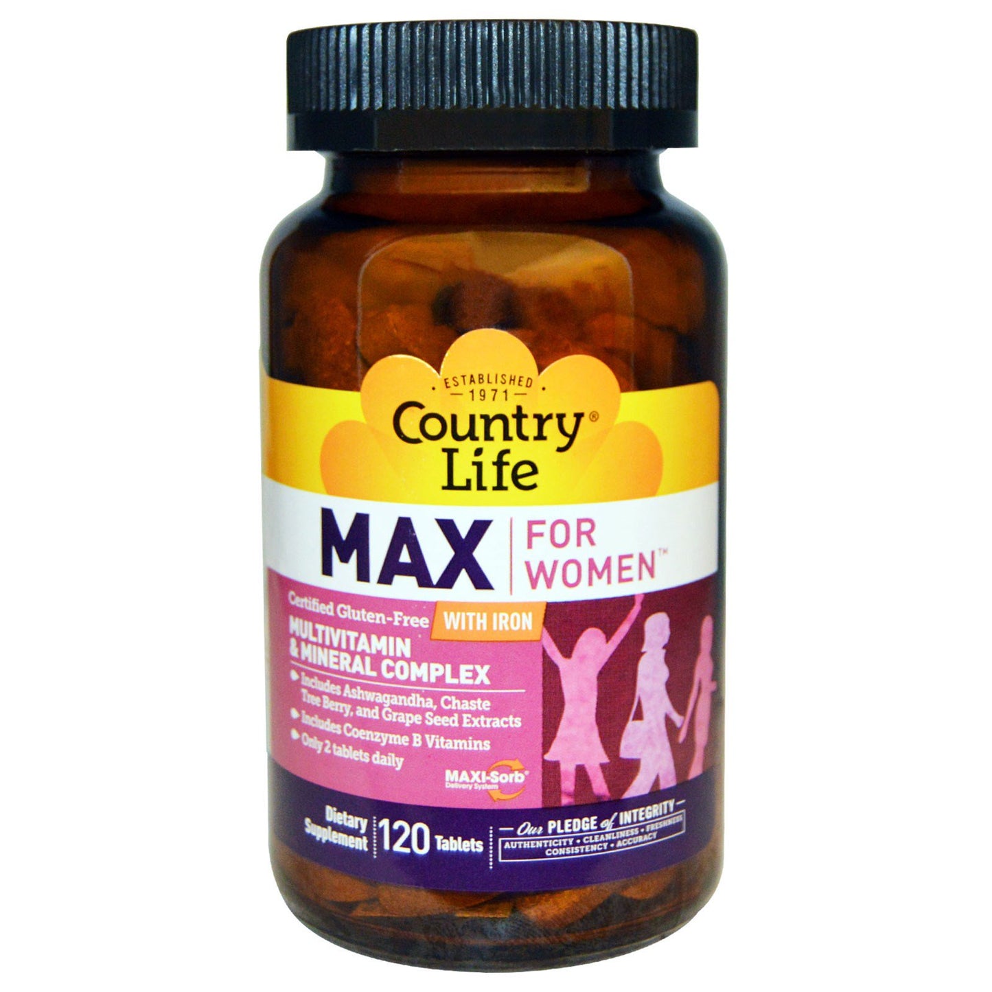 Country Life, Max for Women, Multivitamin & Mineral Complex with Iron, 120 Tablets UPC 015794081210 | Hilife Vitamins