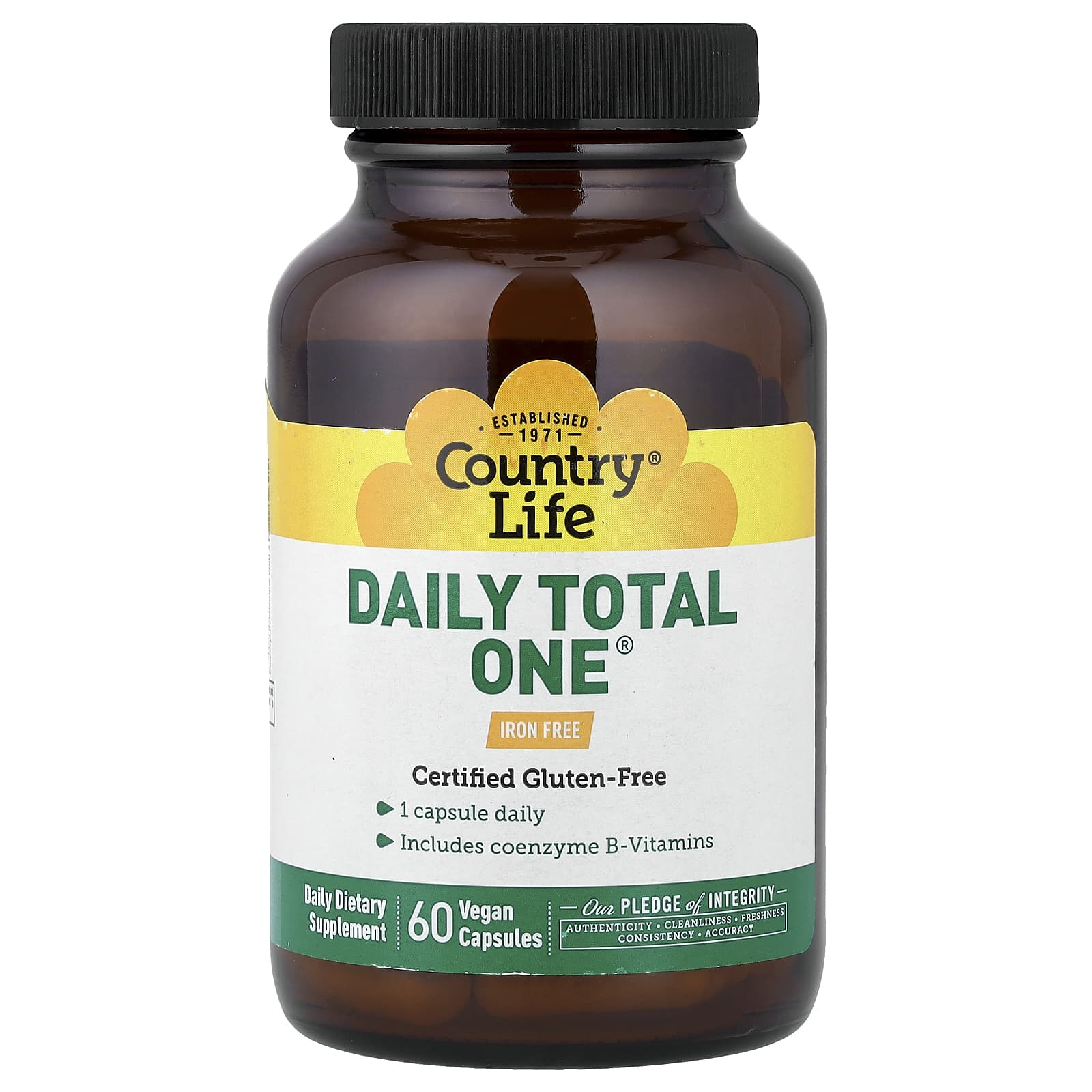 Country Life, Daily Total One®, Iron-Free, 60 Vegan Capsules UPC 015794081616 | Hilife Vitamins