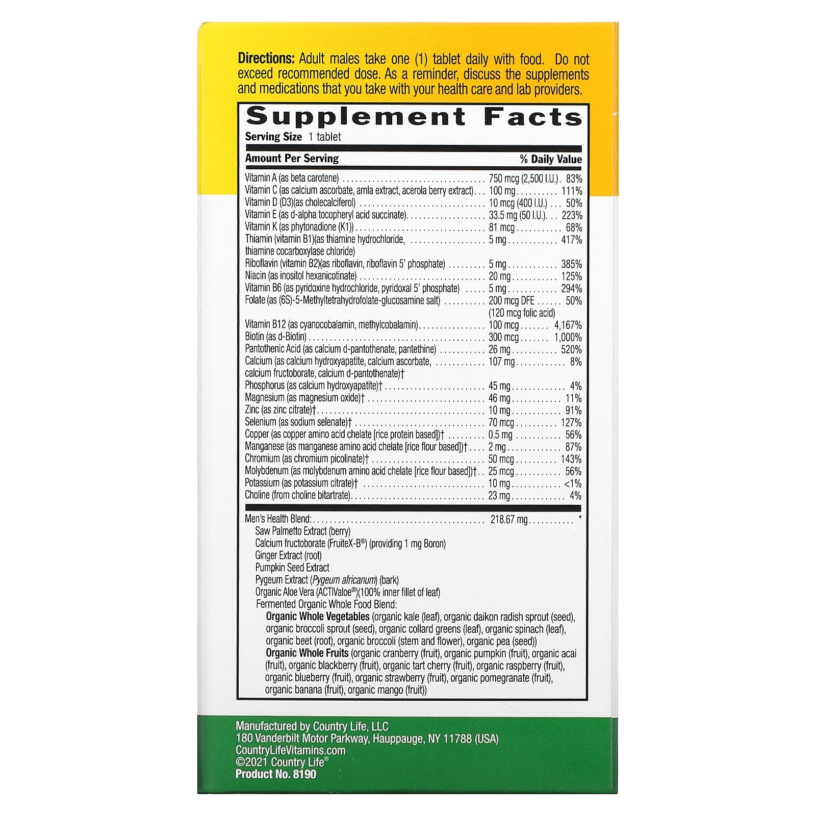 Country Life, Core Daily 1, Multivitamin, For Men, 60 Tablets UPC 015794081906 | Hilife Vitamins