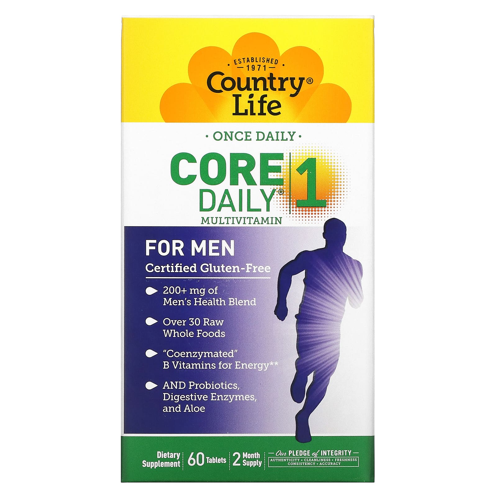 Country Life, Core Daily 1, Multivitamin, For Men, 60 Tablets UPC 015794081906 | Hilife Vitamins