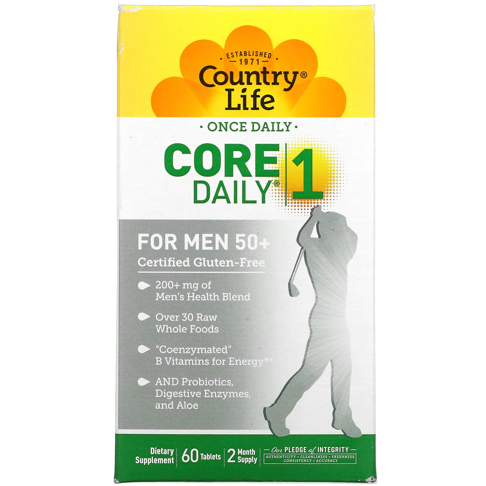 Country Life, Core Daily 1, Multivitamin For Men 50 Plus, 60 Tablets UPC 015794081944 | Hilife Vitamins