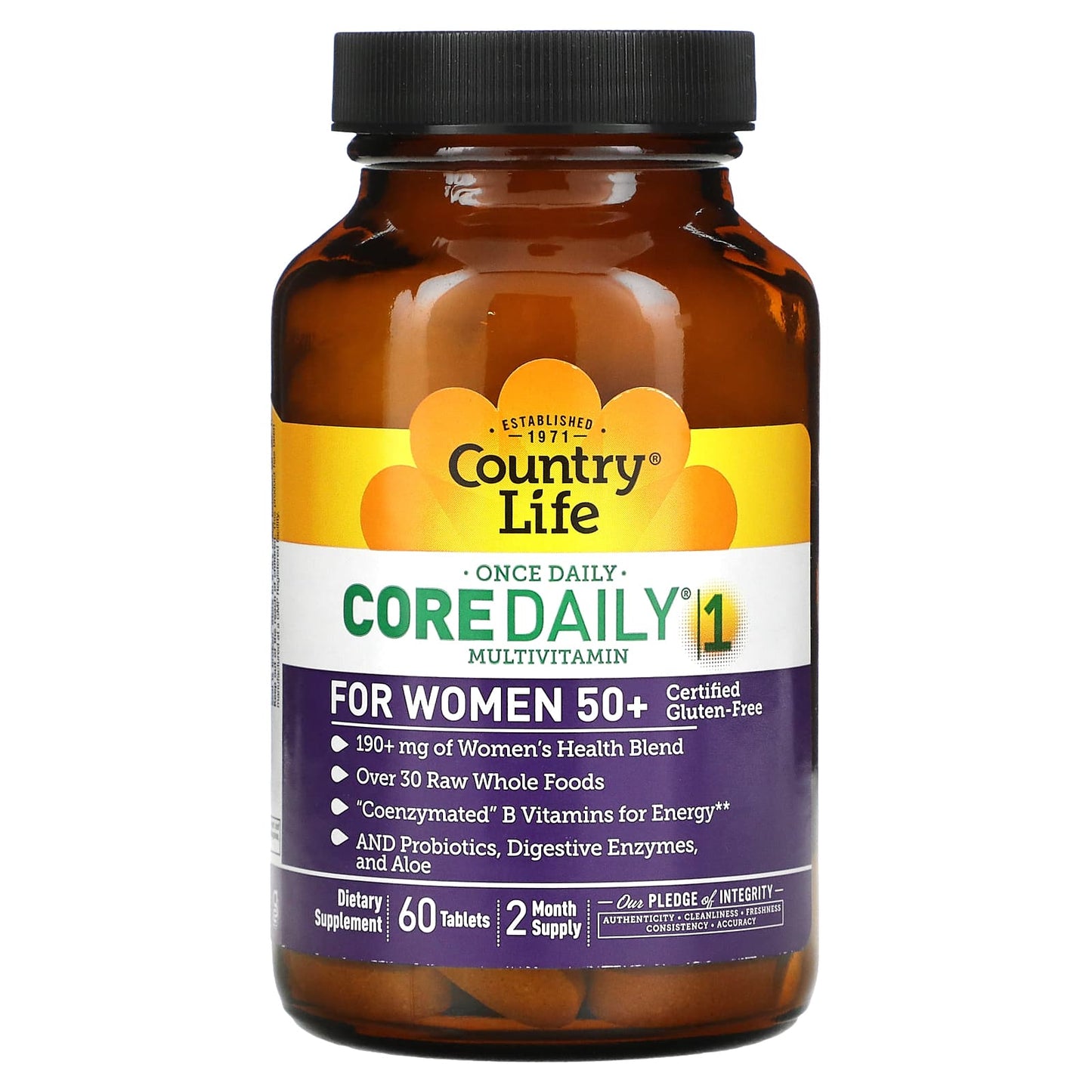 Country Life, Core Daily 1 Multivitamin for Women 50 +, 60 Tablets UPC 015794081968 | Hilife Vitamins