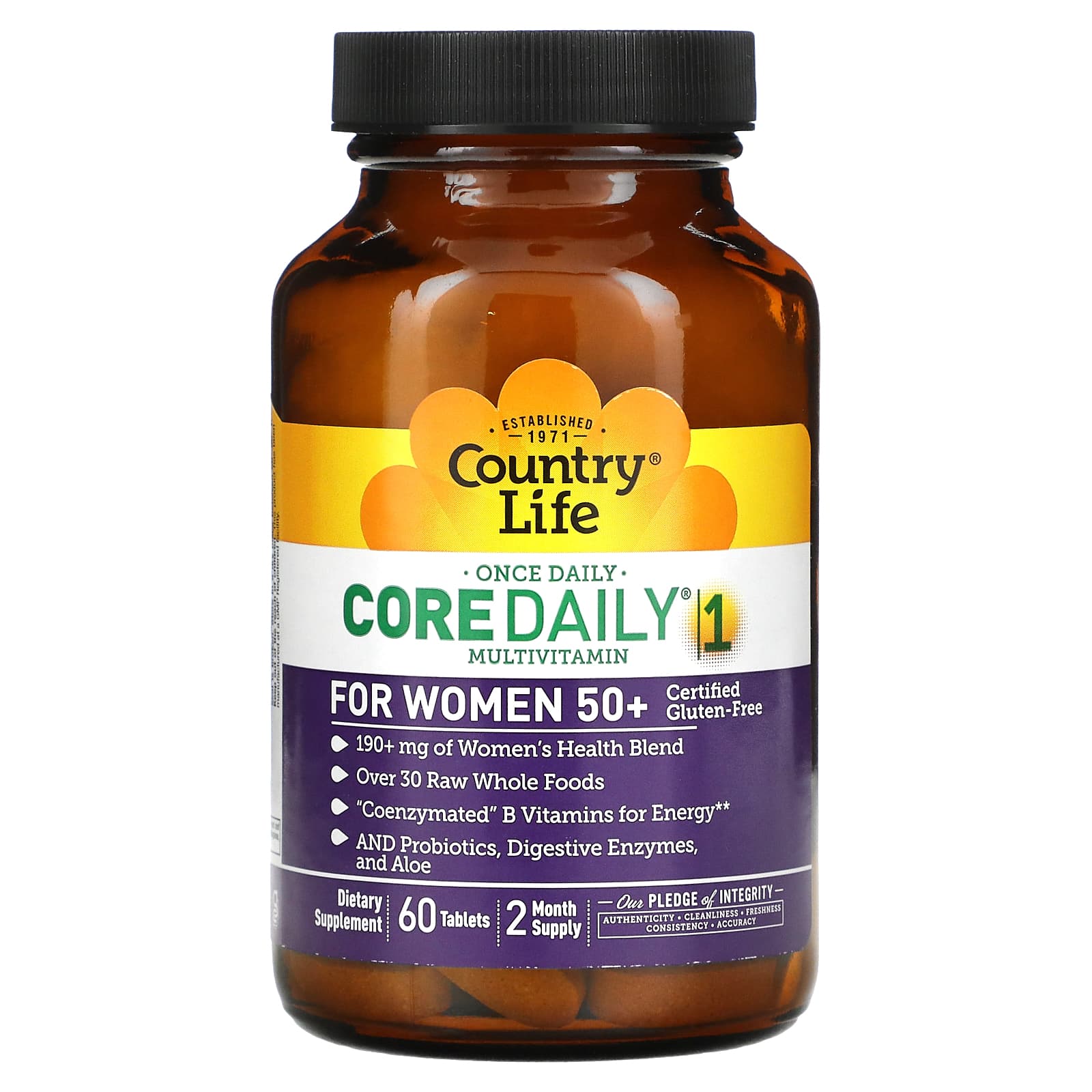 Country Life, Core Daily 1 Multivitamin for Women 50 +, 60 Tablets UPC 015794081968 | Hilife Vitamins