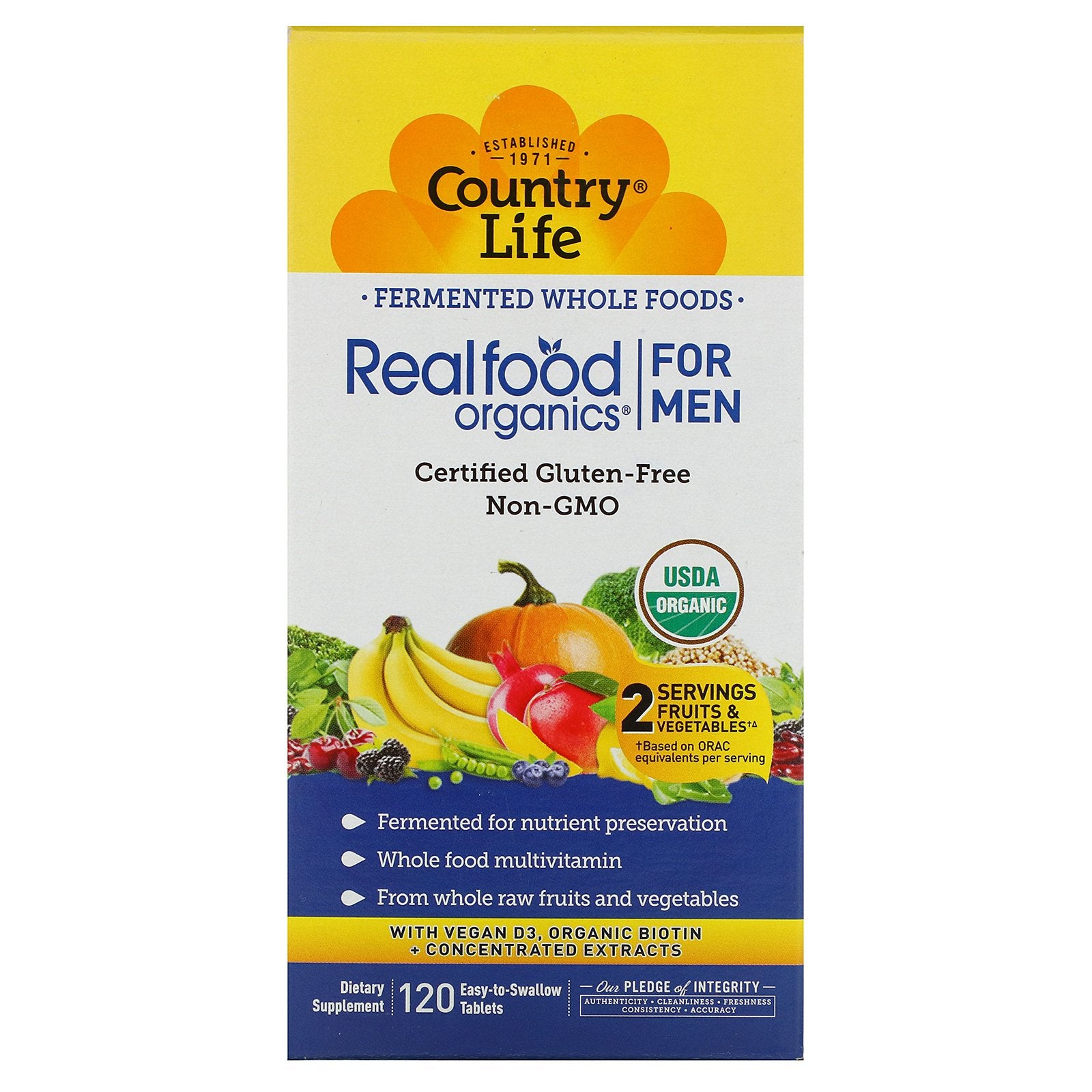 Country Life, Realfood Organics, Men's Daily Nutrition, 120 Tablets UPC 015794091035 | Hilife Vitamins