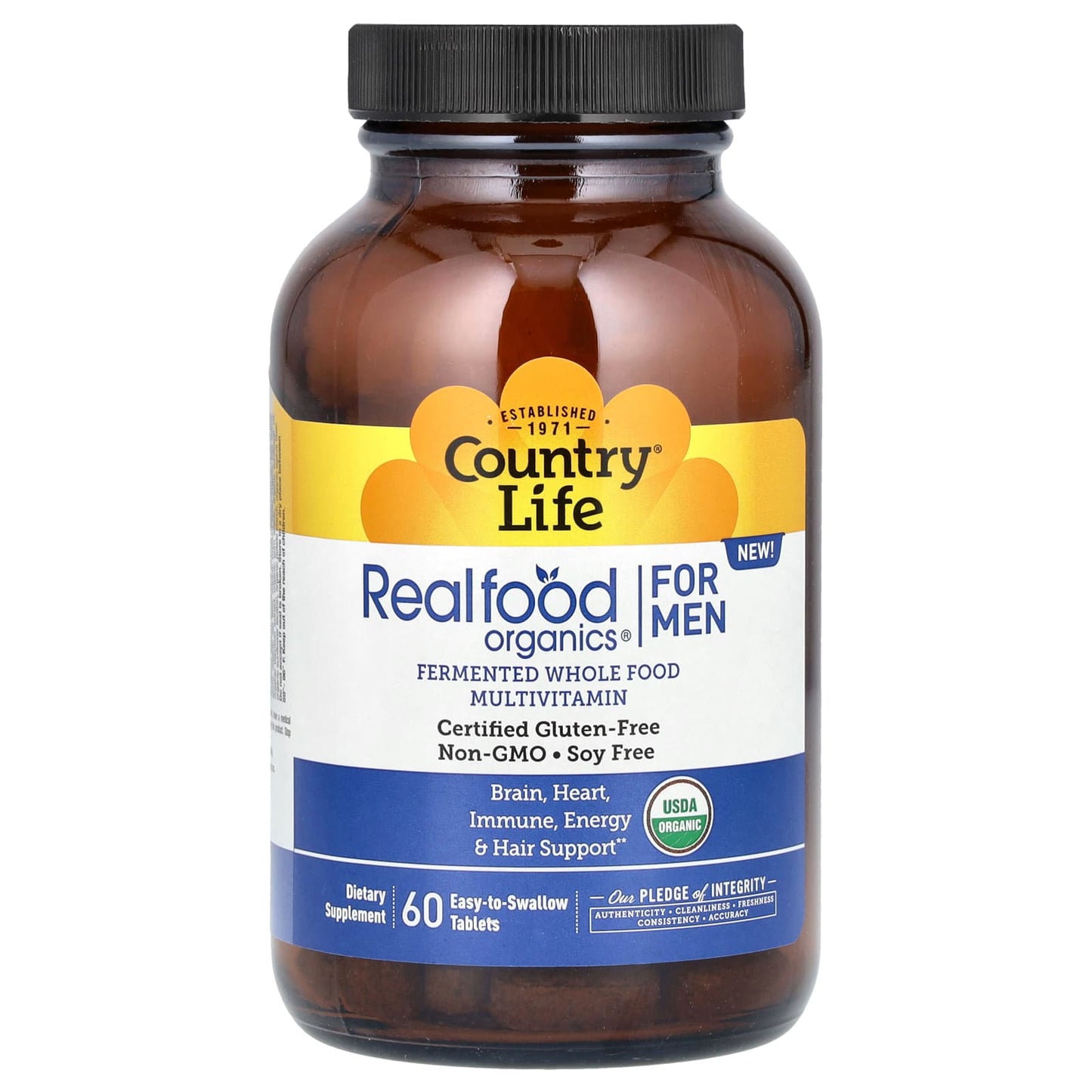 Country Life, RealFood Organics, Multivitamin For Men, 60 Easy-to-Swallow Tablets UPC 015794091257 | Hilife Vitamins