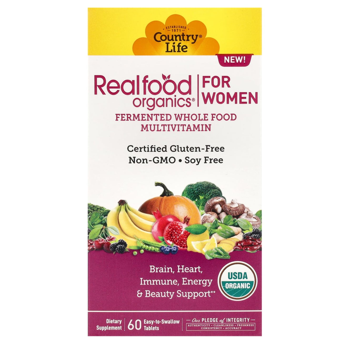 Country Life, RealFood Organics, Mutivitamin For Women, 60 Tablets UPC 015794091271 | Hilife Vitamins