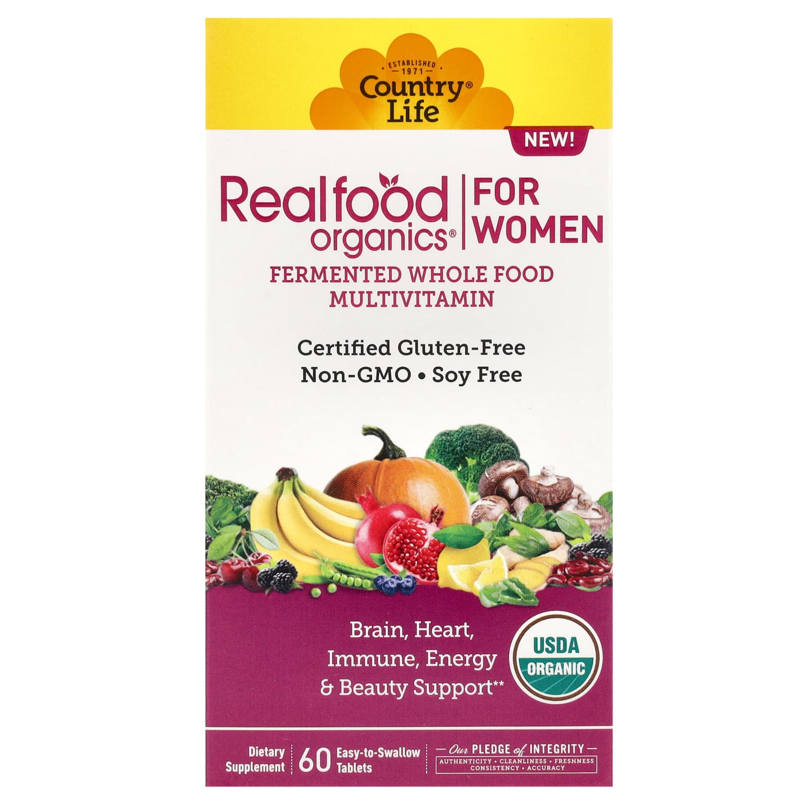 Country Life, RealFood Organics, Mutivitamin For Women, 60 Tablets UPC 015794091271 | Hilife Vitamins
