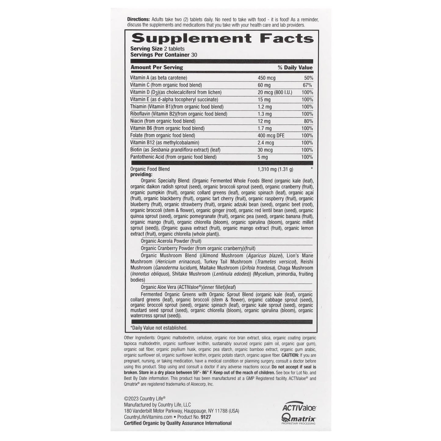 Country Life, RealFood Organics, Mutivitamin For Women, 60 Tablets UPC 015794091271 | Hilife Vitamins