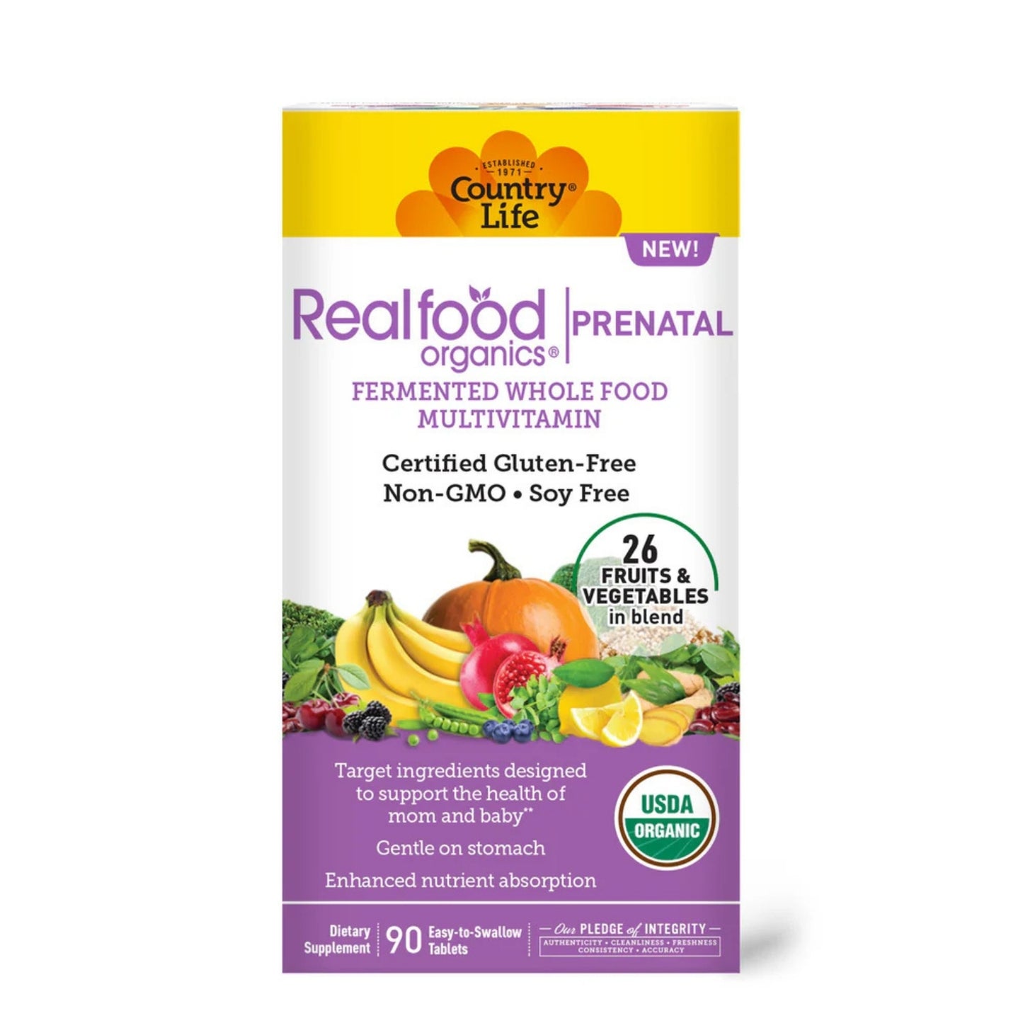 Country Life, Realfood Organics®, Prenatal Multivitamin, 90 Tablets UPC 015794091295 | Hilife Vitamins