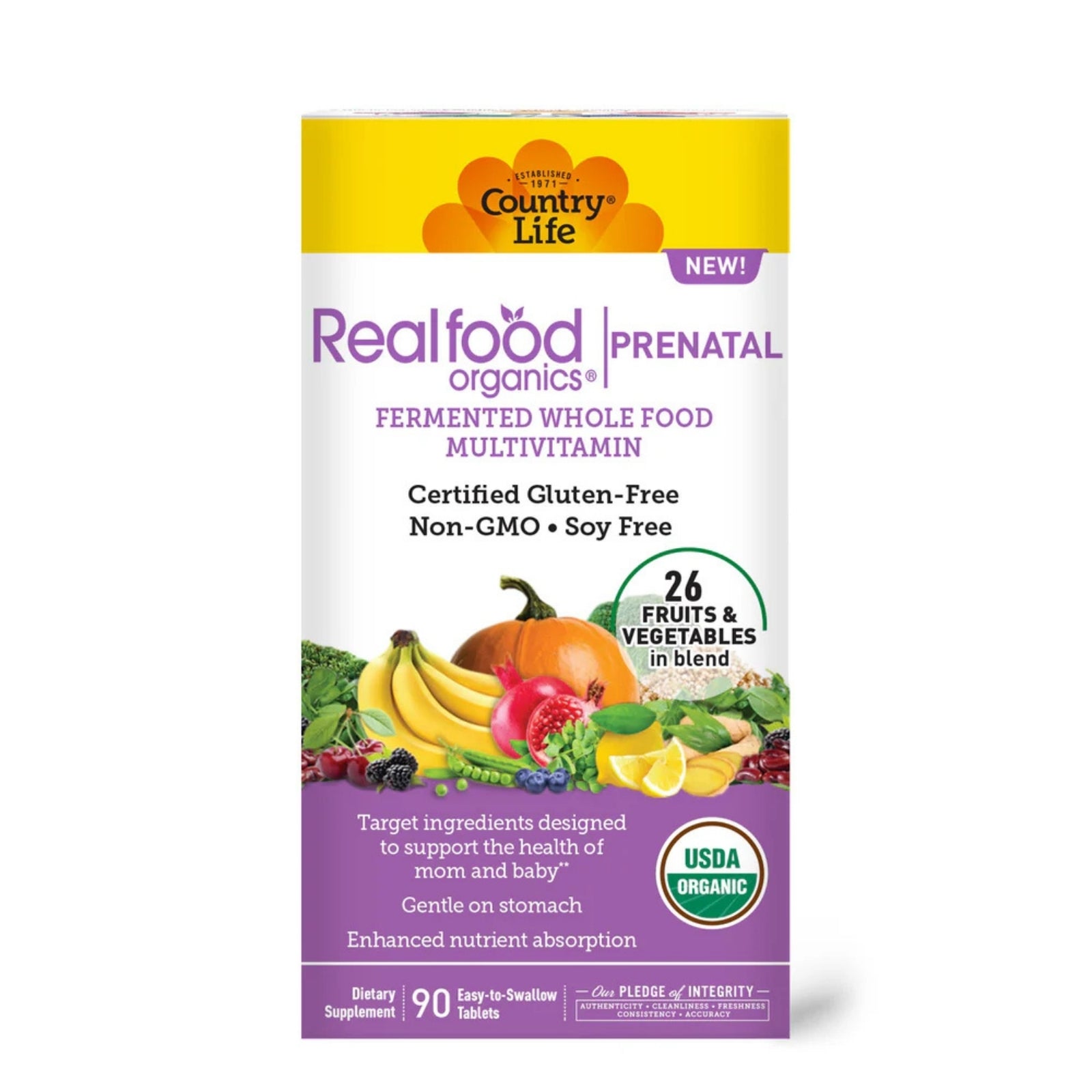 Country Life, Realfood Organics®, Prenatal Multivitamin, 90 Tablets UPC 015794091295 | Hilife Vitamins