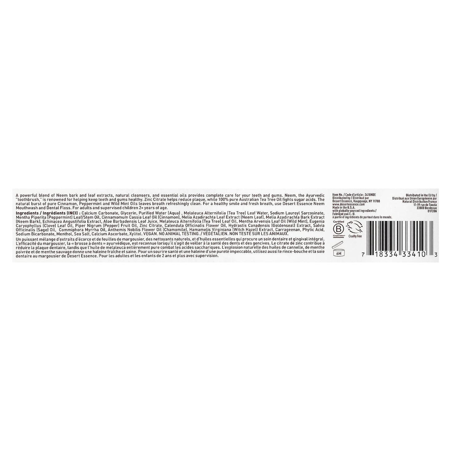 Desert Essence, Natural Neem Toothpaste Cinnamint, 6.25 Oz UPC 718334334103 | Hilife Vitamins