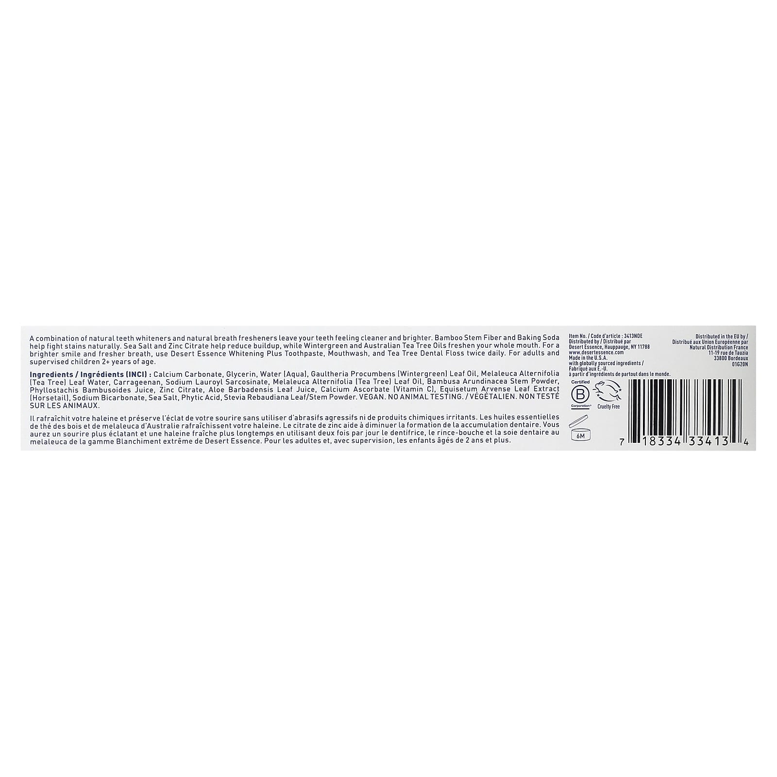 Desert Essence, Toothpaste Whitening Plus Natural Tea Tree Oil, 6.25 Oz UPC 718334334134 | Hilife Vitamins