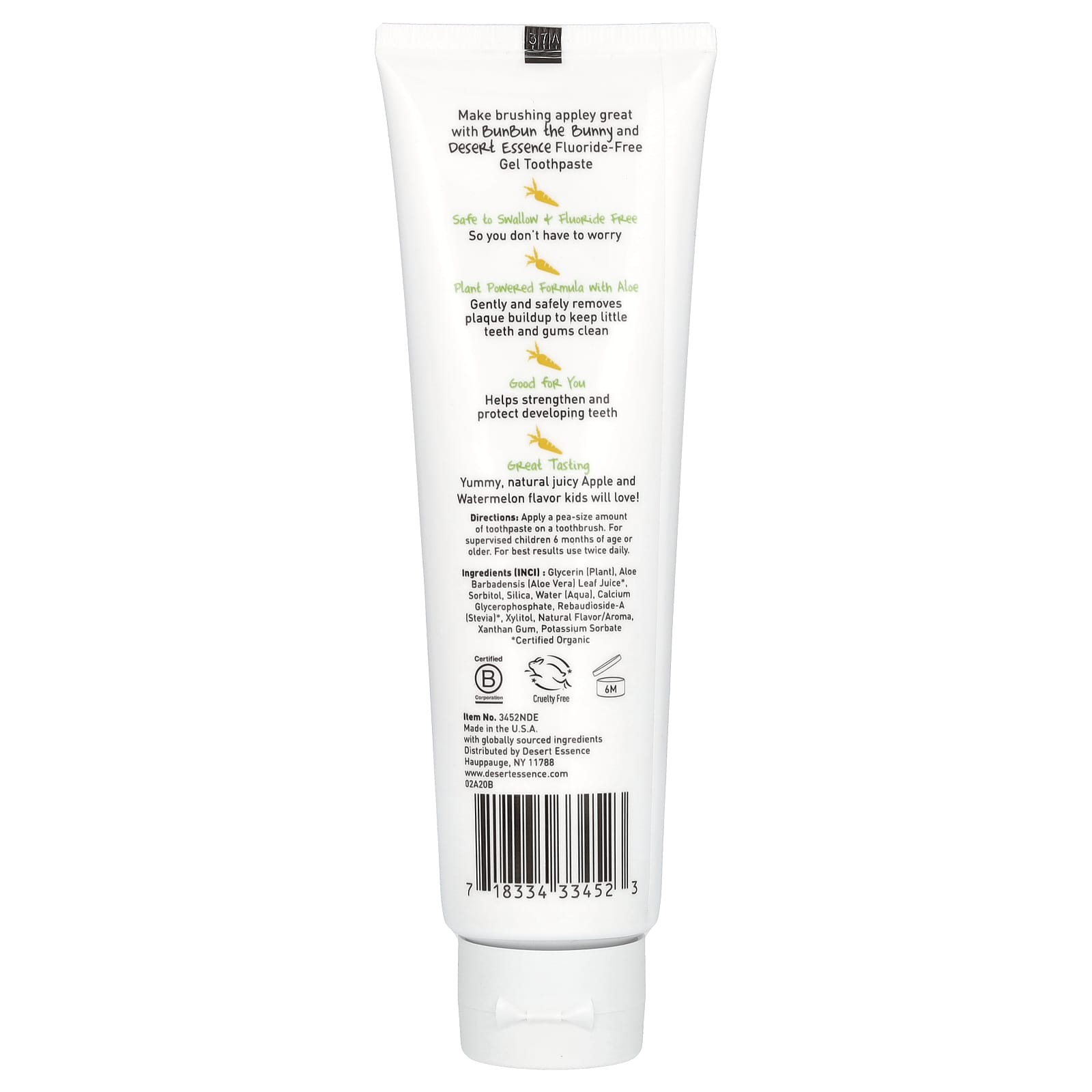 DESERT ESSENCE, Kid's Toothpaste Gel Green Apple Watermelon, 4.7 OUNCE UPC 718334334523 | Hilife Vitamins