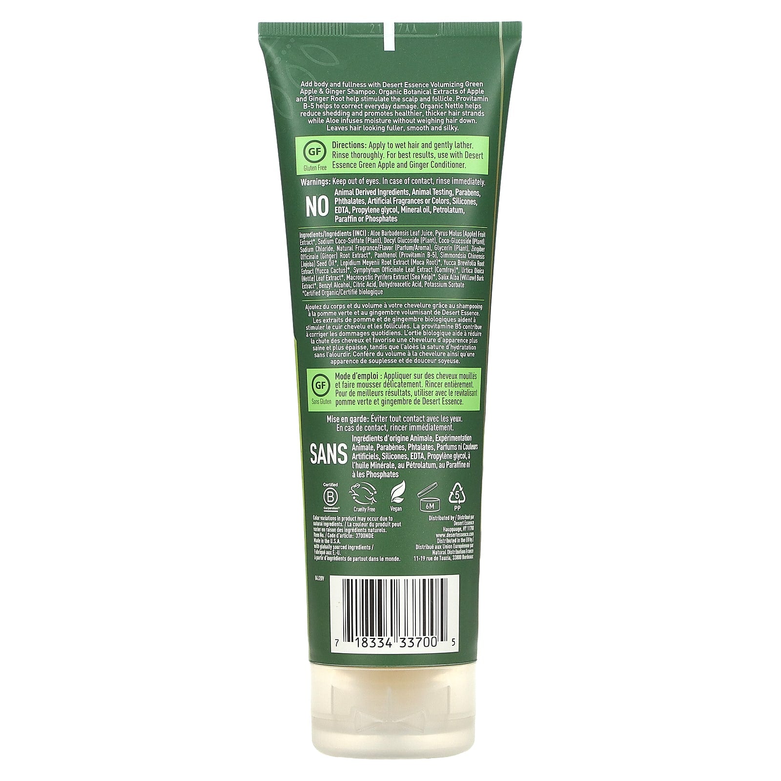 Desert Essence, Organics Green Apple & Ginger Shampoo, 8 Oz UPC 718334337005 | Hilife Vitamins