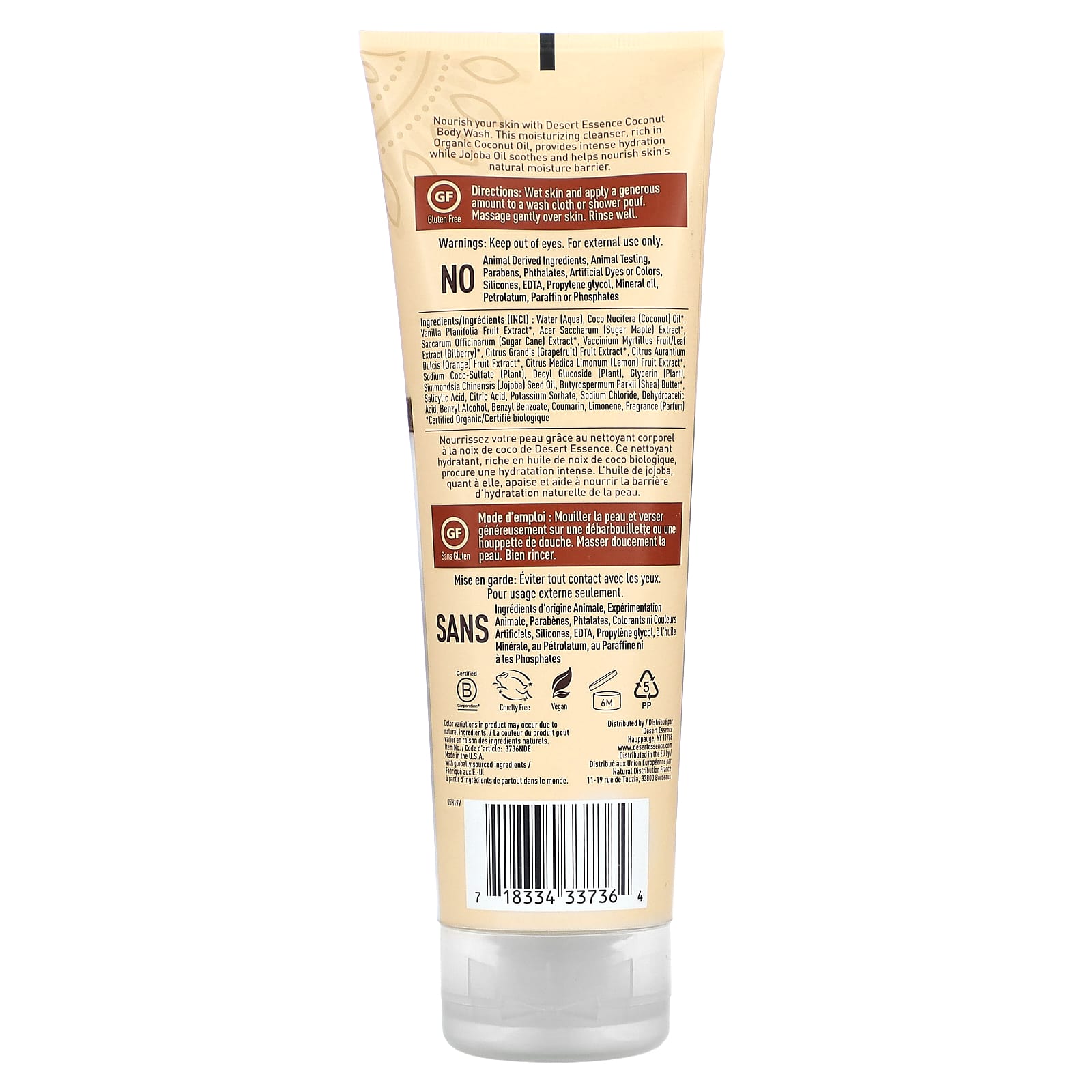 Desert Essence, Organics Bodywash Coconut, 8 Oz UPC 718334337364 | Hilife Vitamins