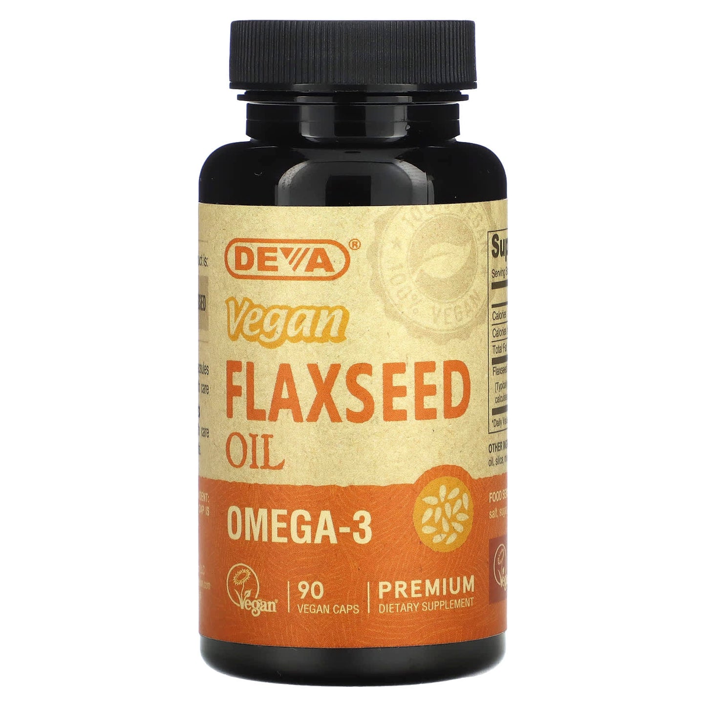 Deva Vegan, Vegan Flax Seed Oil 500 mg, 90 Capsules UPC 895634000201 | HiLife Vitamins