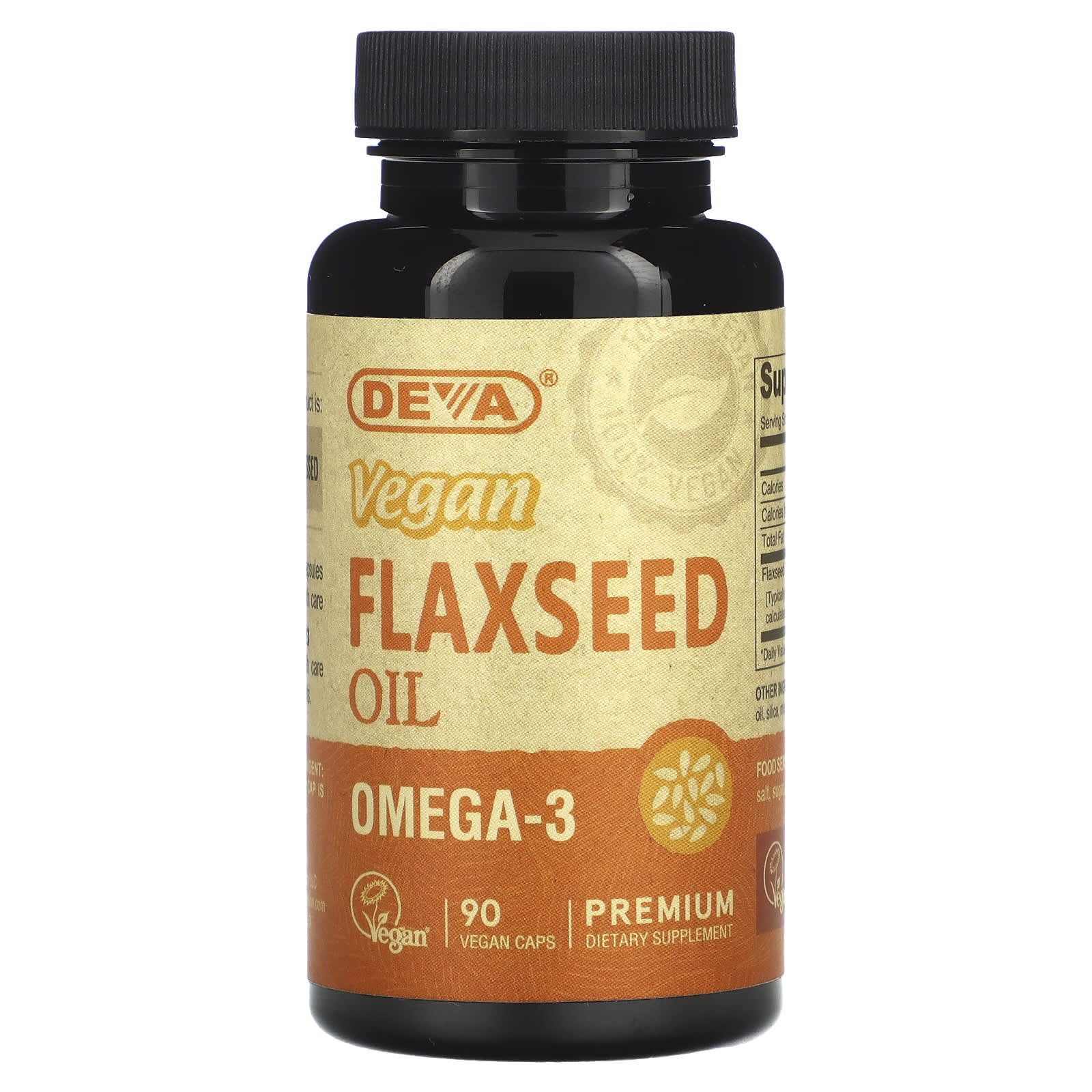 Deva Vegan, Vegan Flax Seed Oil 500 mg, 90 Capsules UPC 895634000201 | HiLife Vitamins