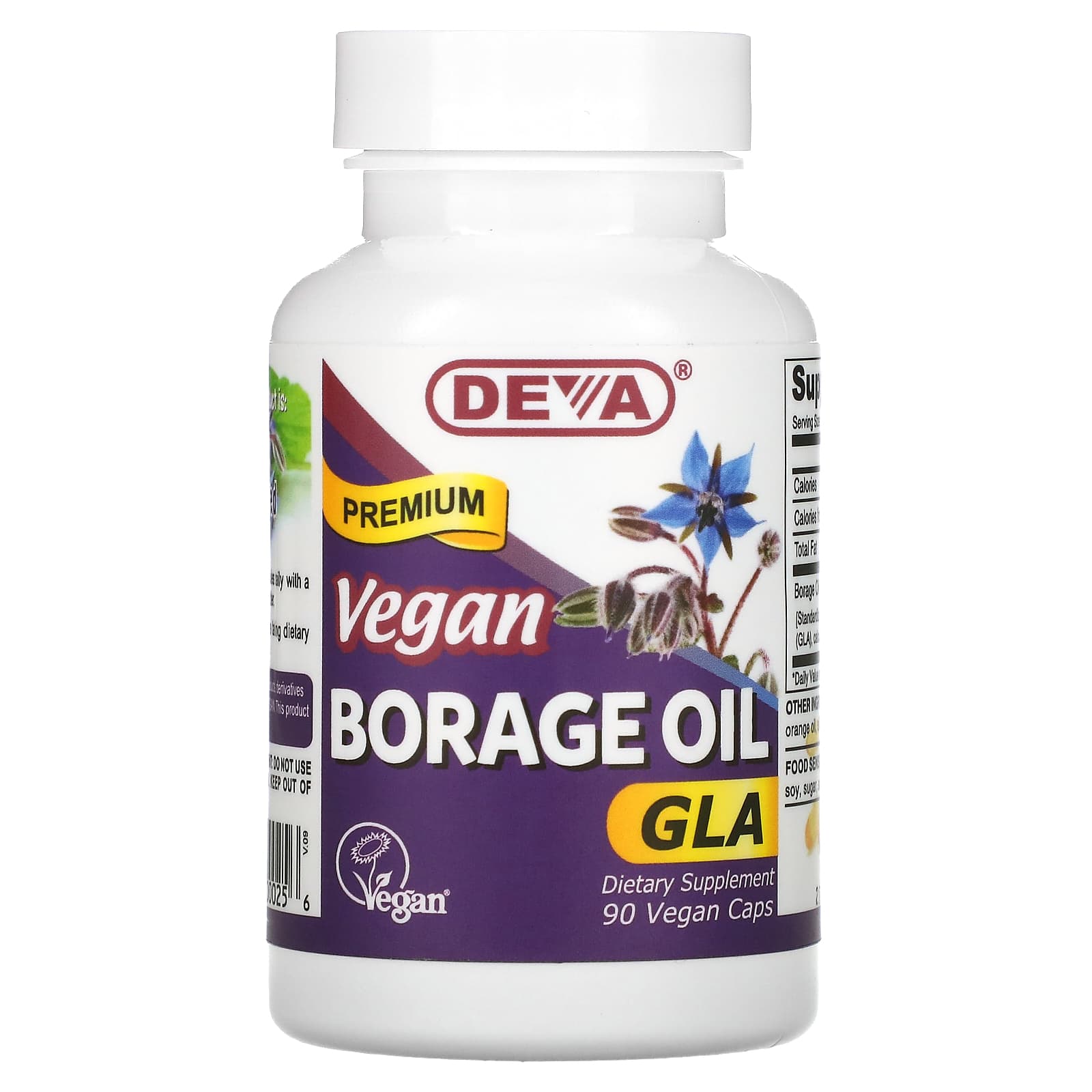 Deva Vegan, Vegan Borage Oil 500 mg, 90 Capsules UPC 895634000256 | Hilife Vitamins