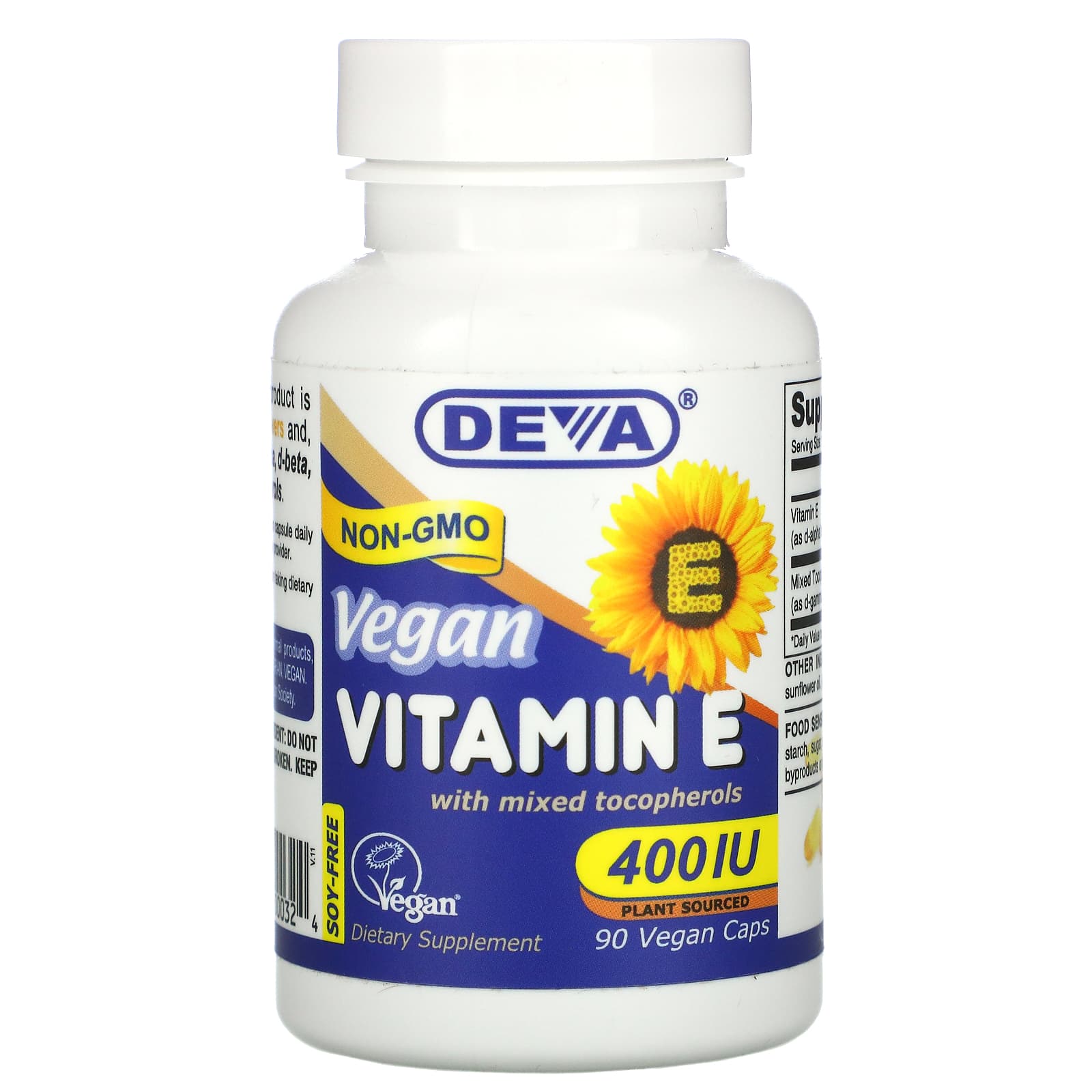 Deva Vegan, Vegan E 400 IU-Mixed Tocop, 90 Capsules - 895634000324 | Hilife Vitamins