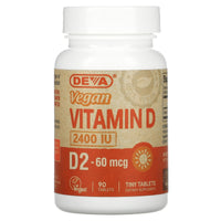 Deva Vegan, Vegan Vitamin D, D2, 60 mcg (2,400 IU), 90 Tablets UPC 895634000331 | Hilife Vitamins