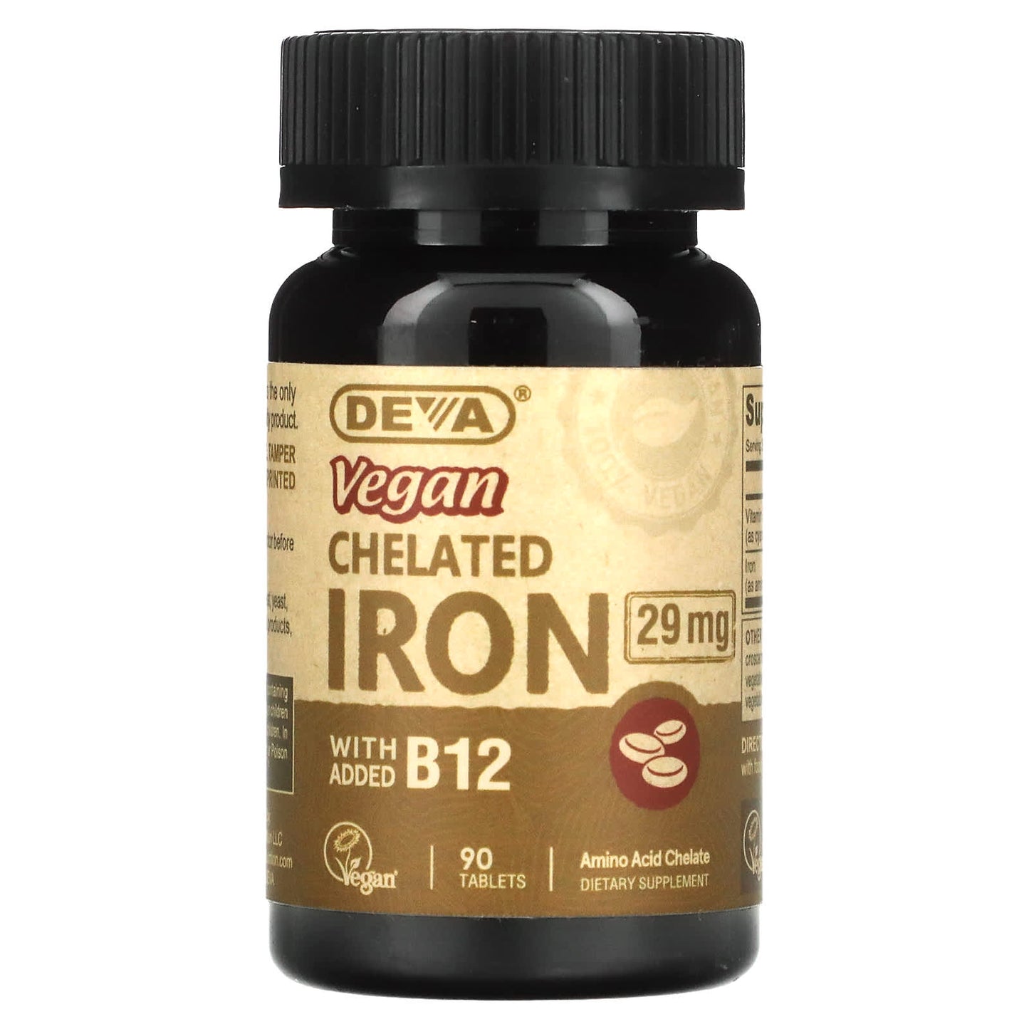 Deva Vegan, Vegan Chelated Iron 29 mg, 90 Tablets UPC 895634000379 | Hilife Vitamins