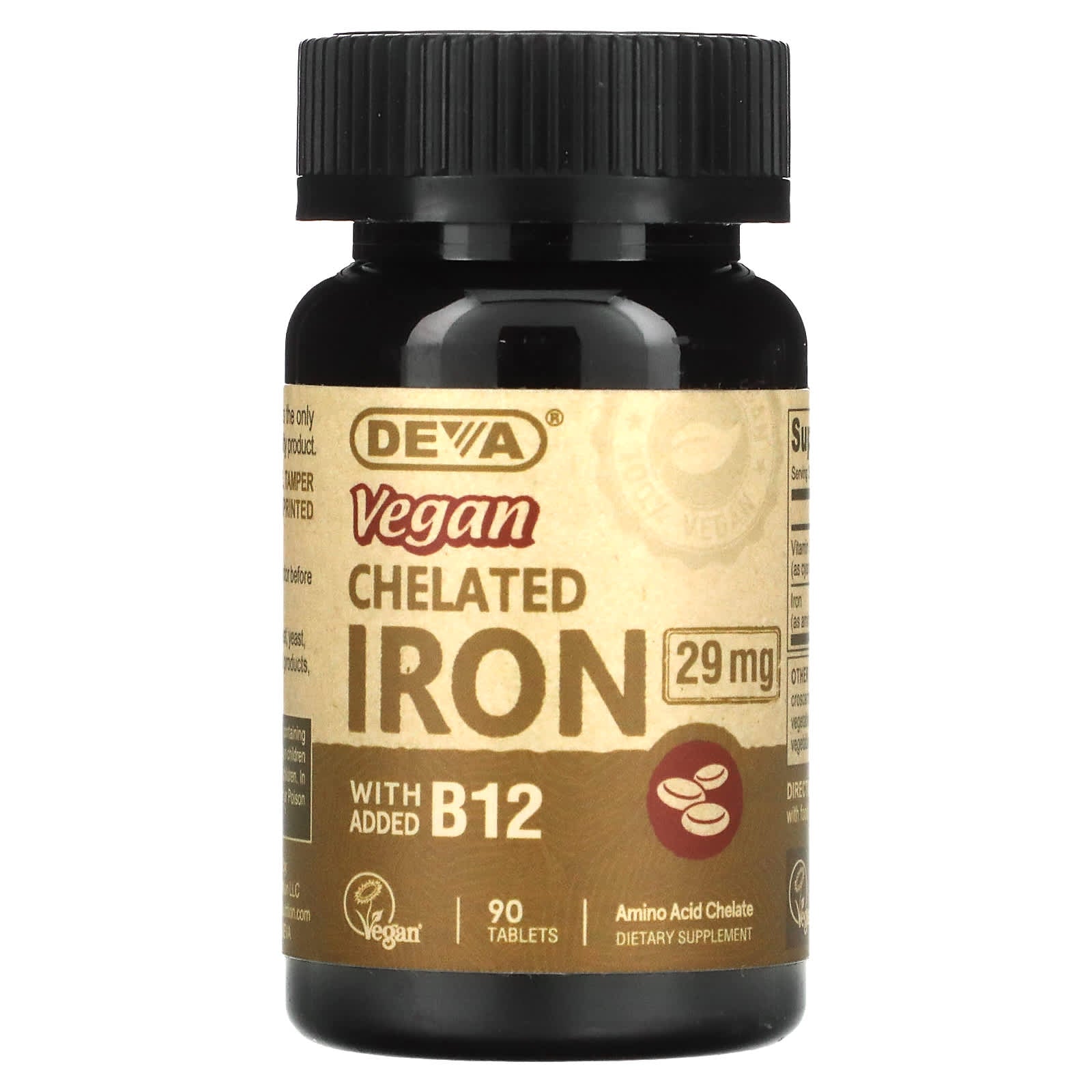 Deva Vegan, Vegan Chelated Iron 29 mg, 90 Tablets UPC 895634000379 | Hilife Vitamins
