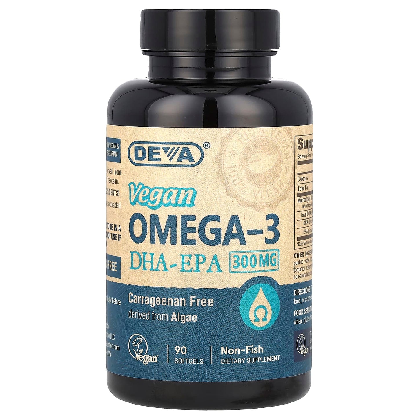 Deva Vegan, Vegan Omega-3, DHA-EPA, 300 mg, 90 Softgels - 895634000409 | Hilife Vitamins
