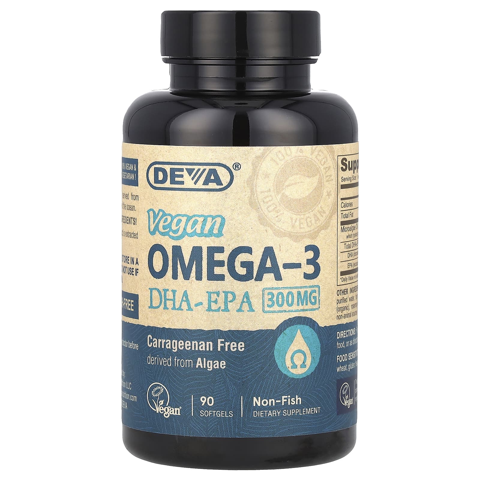 Deva Vegan, Vegan Omega-3, DHA-EPA, 300 mg, 90 Softgels - 895634000409 | Hilife Vitamins